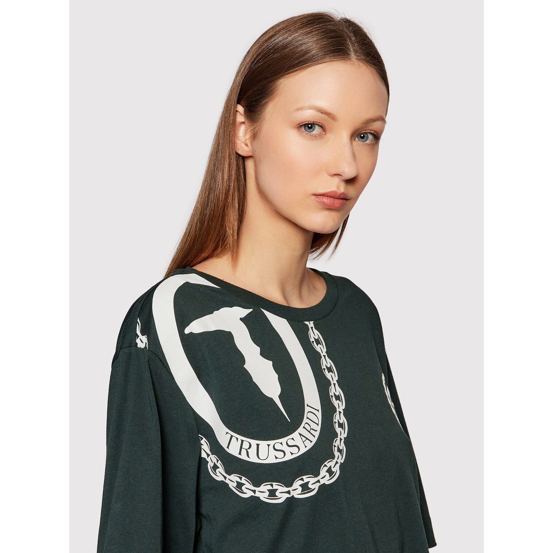 Trussardi Тишърт Logo Print 56T00413 Зелен Oversize - Pepit.bg