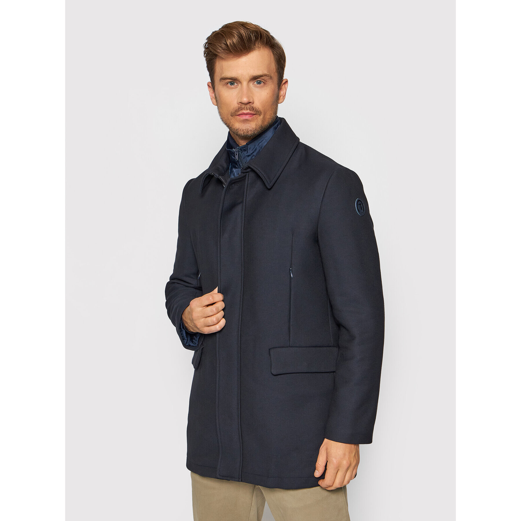 Trussardi Вълнено палто 52S00623 Тъмносин Regular Fit - Pepit.bg