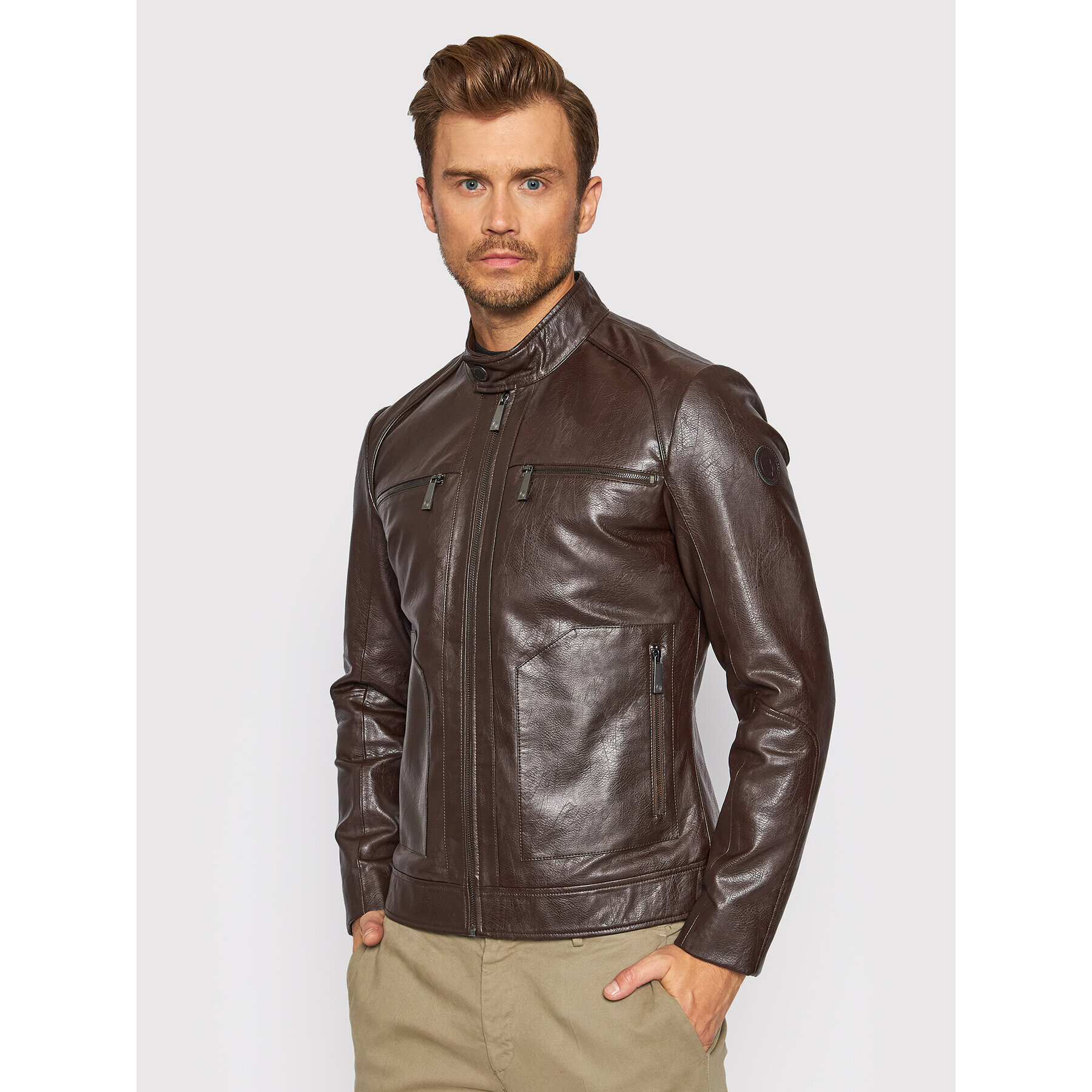 Trussardi Яке от имитация на кожа Biker 52S00629 Кафяв Regular Fit - Pepit.bg