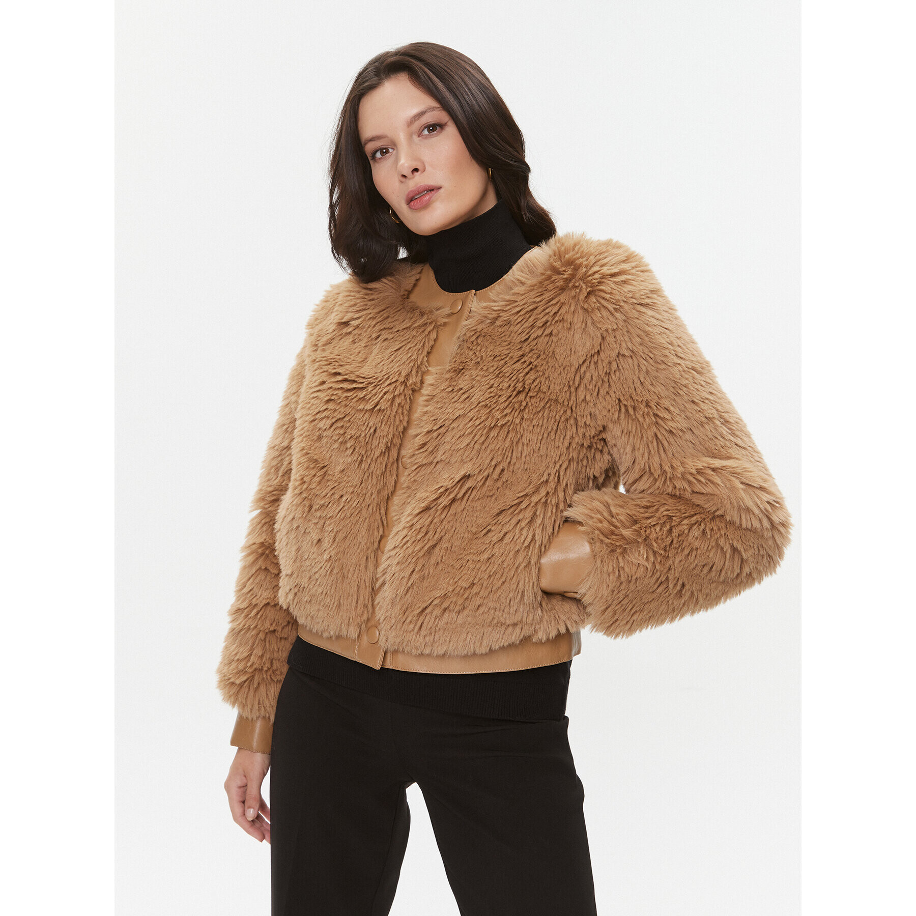 TWINSET Кожено палто 232TT2021 Кафяв Regular Fit - Pepit.bg