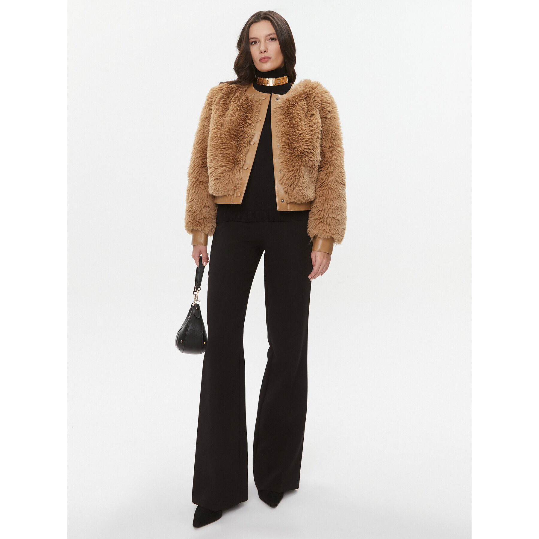 TWINSET Кожено палто 232TT2021 Кафяв Regular Fit - Pepit.bg