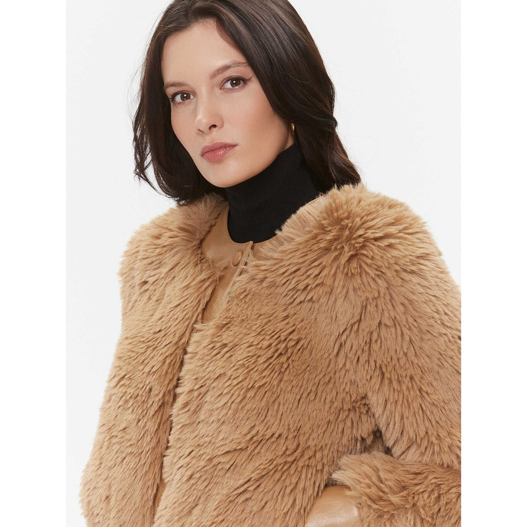 TWINSET Кожено палто 232TT2021 Кафяв Regular Fit - Pepit.bg