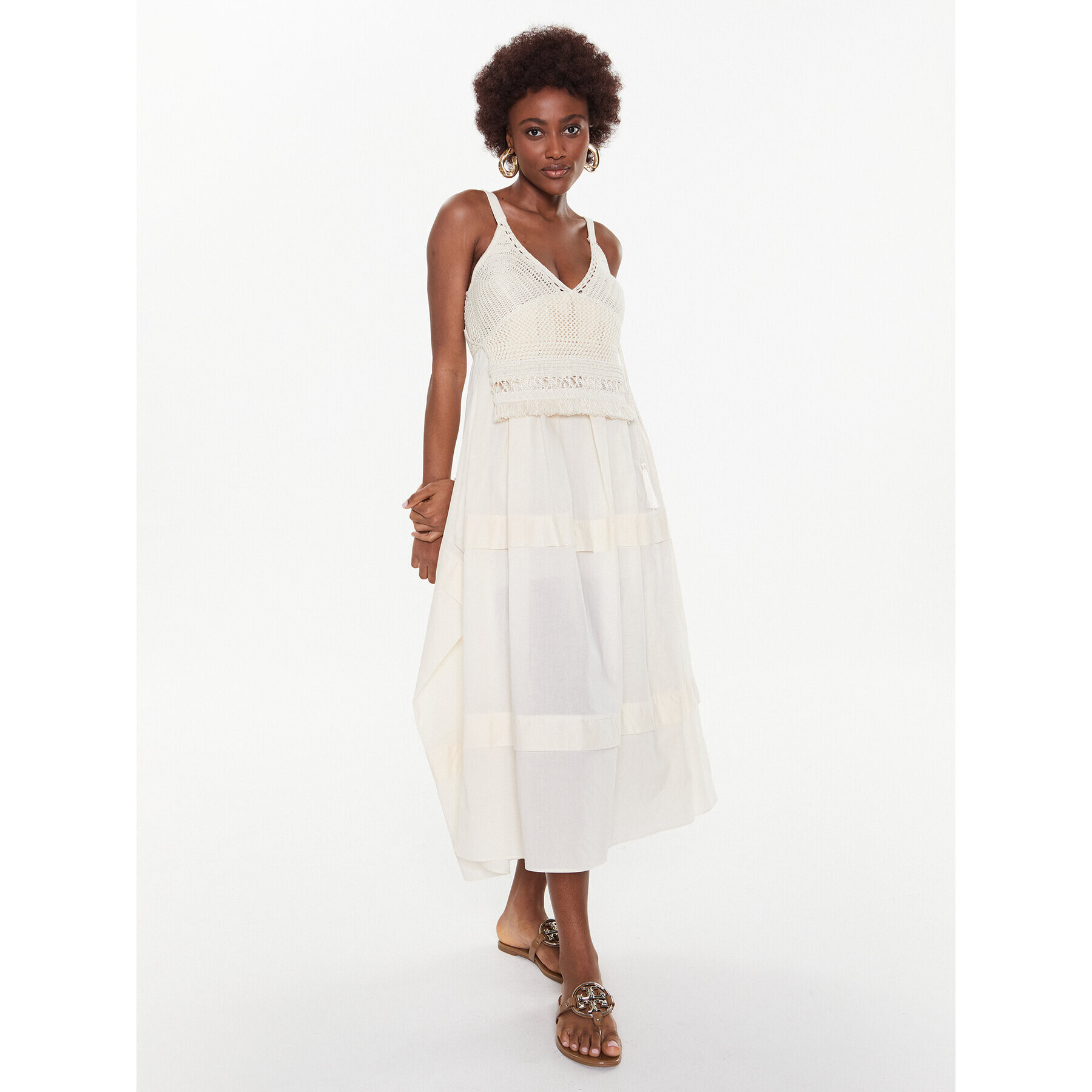 TWINSET Лятна рокля 231TT3080 Екрю Regular Fit - Pepit.bg