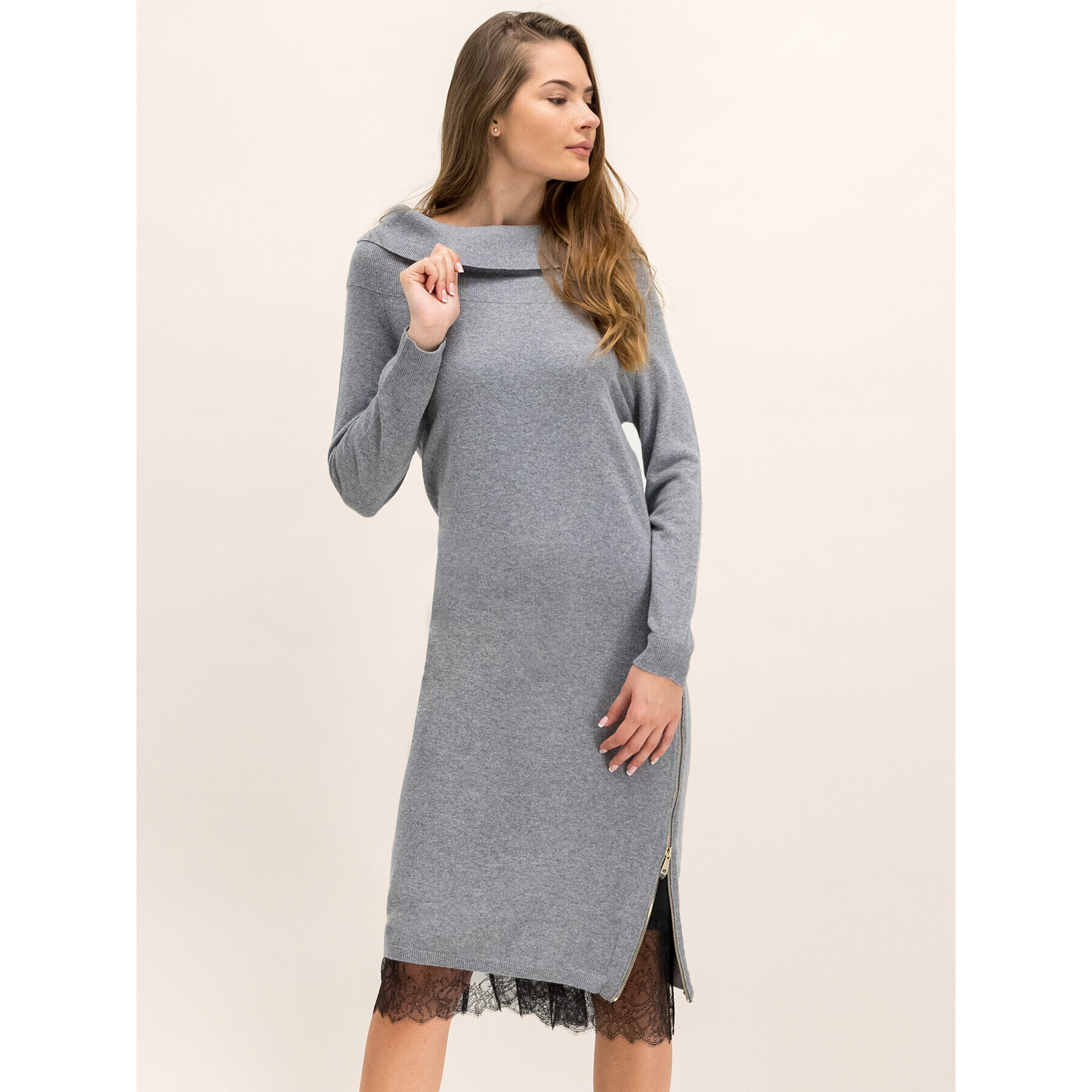 TWINSET Плетена рокля 192TT3091 Сив Regular Fit - Pepit.bg
