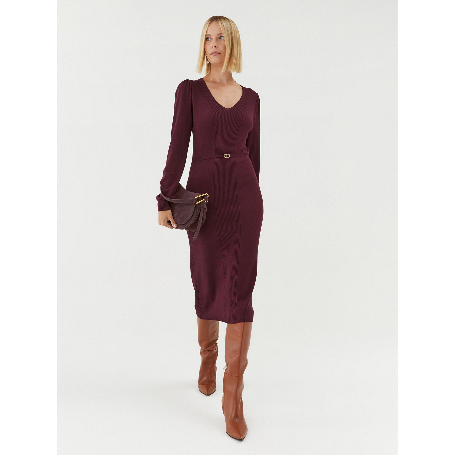TWINSET Плетена рокля 232TT3062 Бордо Regular Fit - Pepit.bg