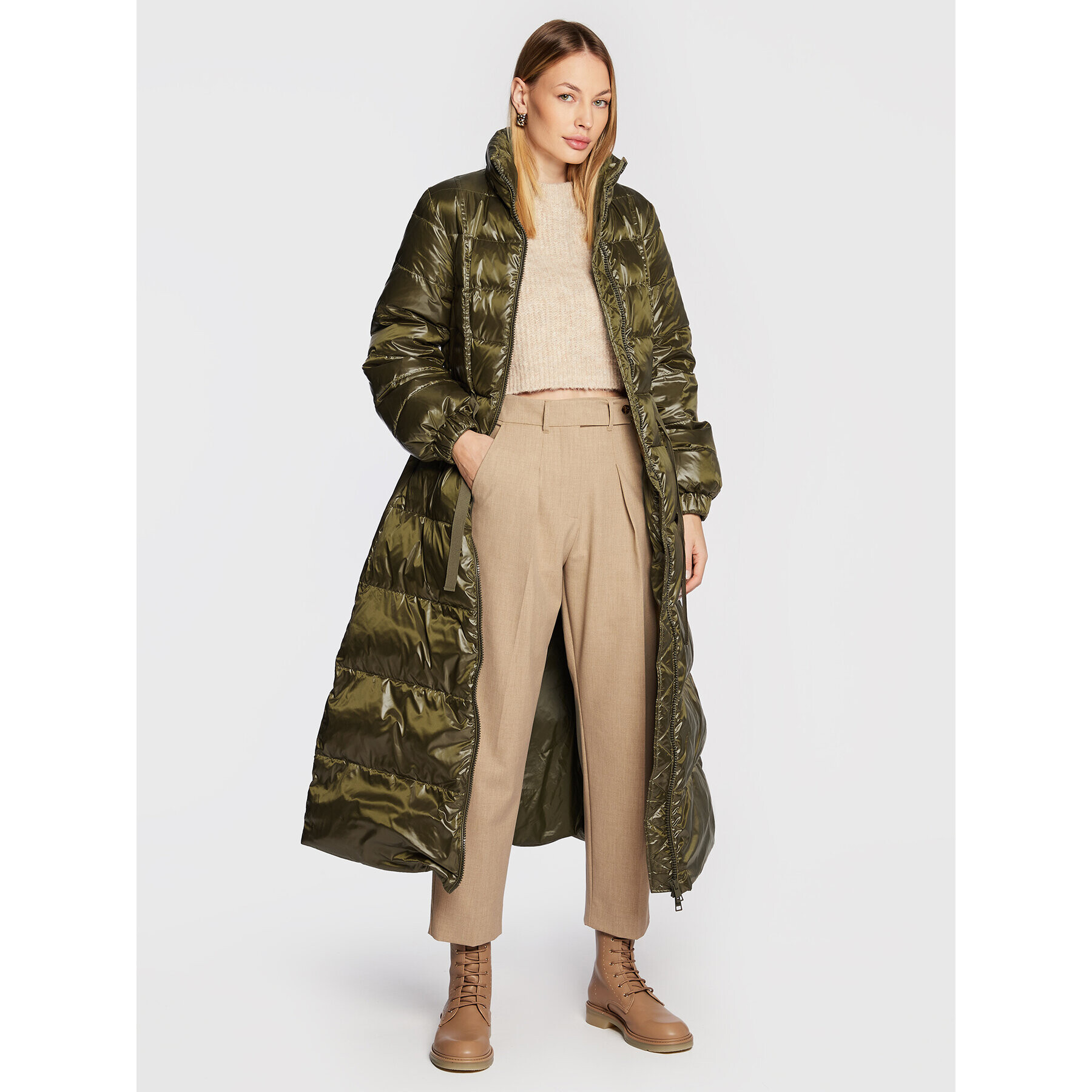 TWINSET Пухено яке 222TT2210 Зелен Regular Fit - Pepit.bg