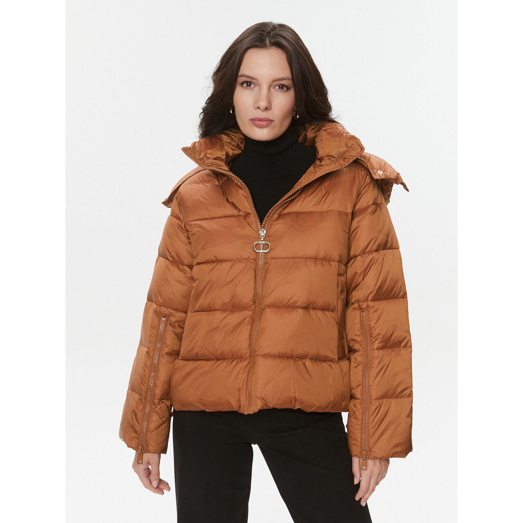TWINSET Пухено яке 232TP2221 Кафяв Regular Fit - Pepit.bg