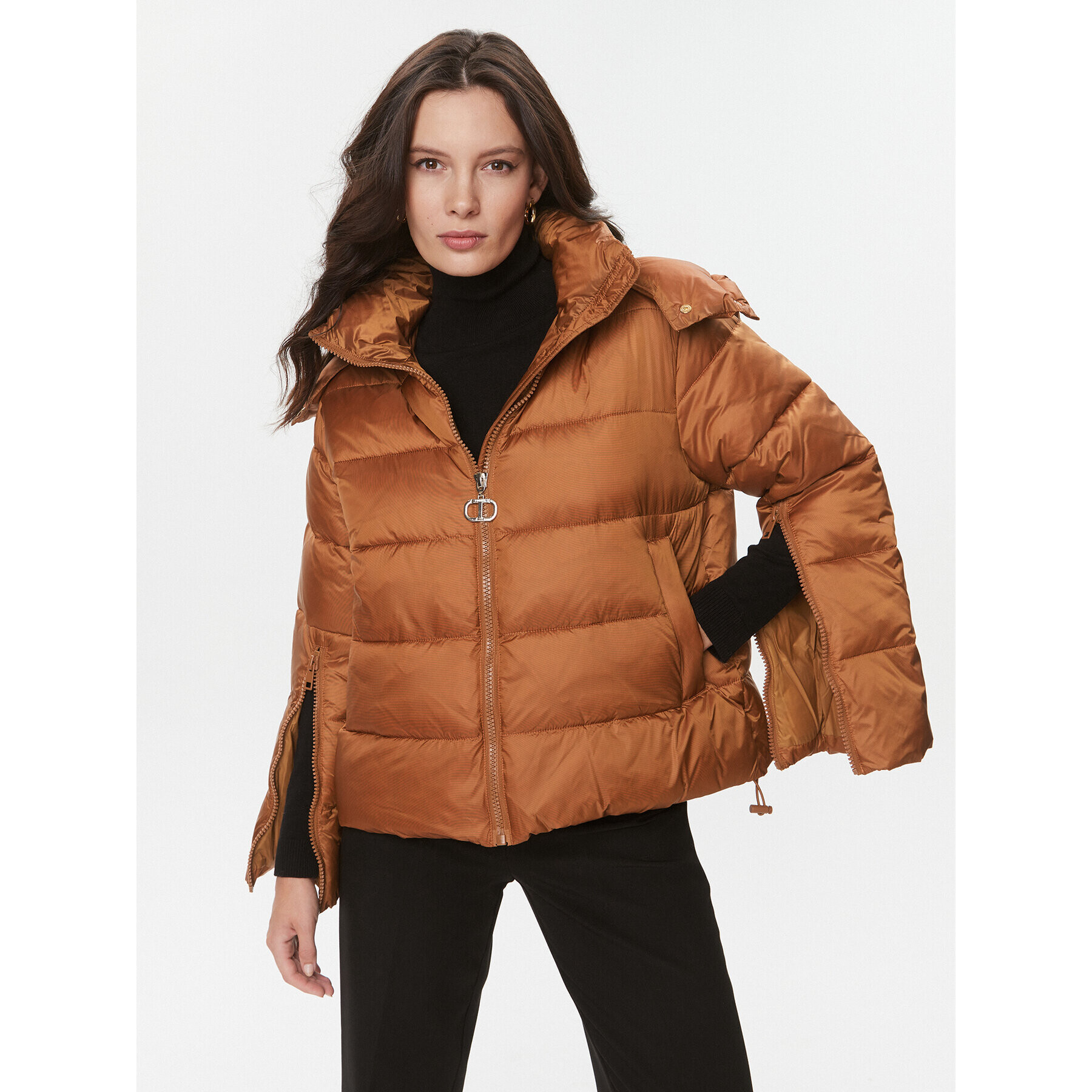 TWINSET Пухено яке 232TP2221 Кафяв Regular Fit - Pepit.bg