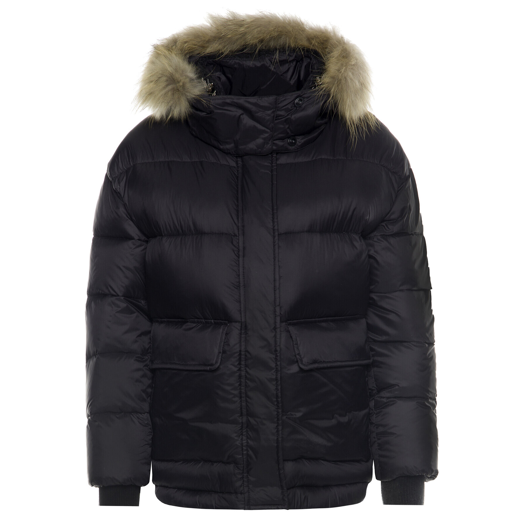 TWINSET Пухено яке Piumino 192TT2171 Черен Regular Fit - Pepit.bg