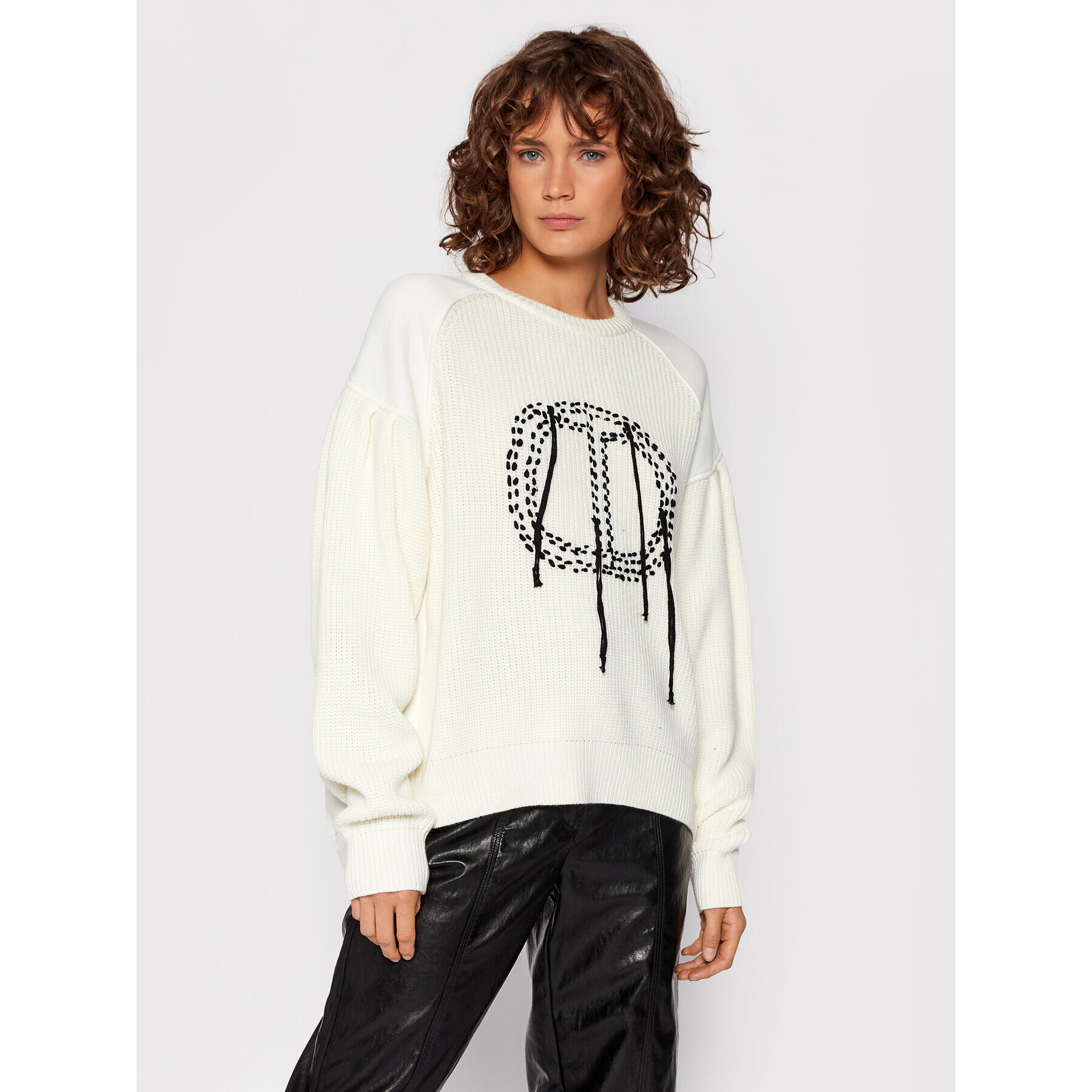 TWINSET Пуловер 212TP3391 Бял Relaxed Fit - Pepit.bg