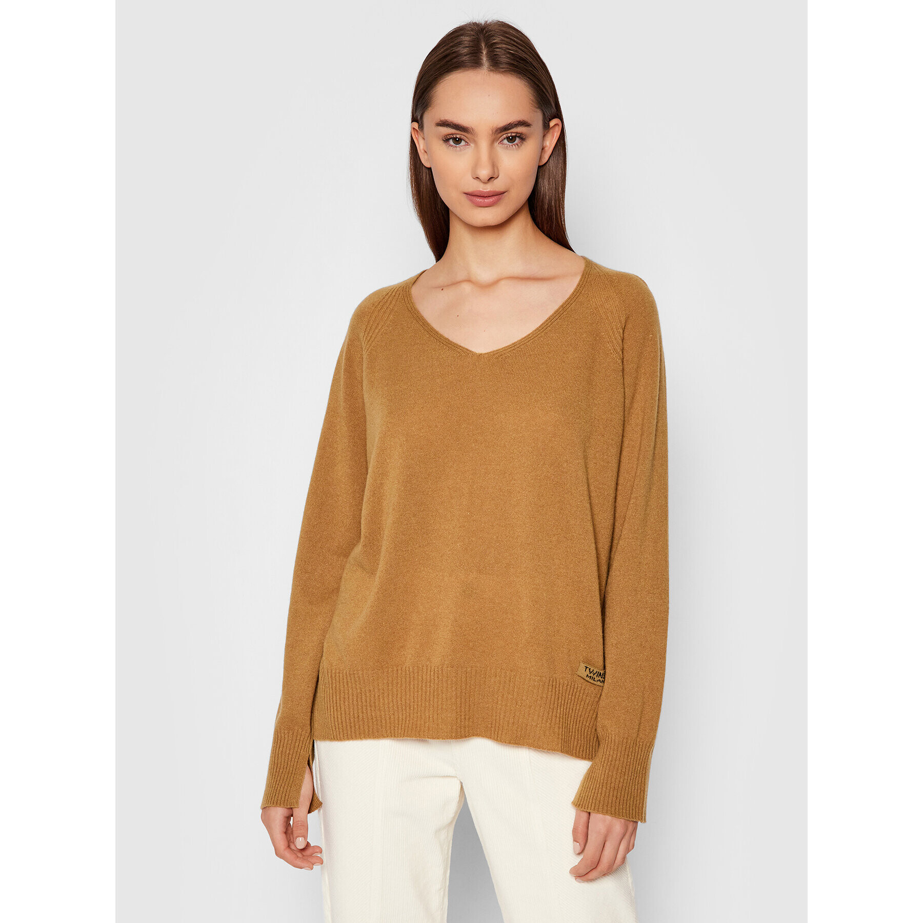 TWINSET Пуловер 212TT3121 Кафяв Loose Fit - Pepit.bg