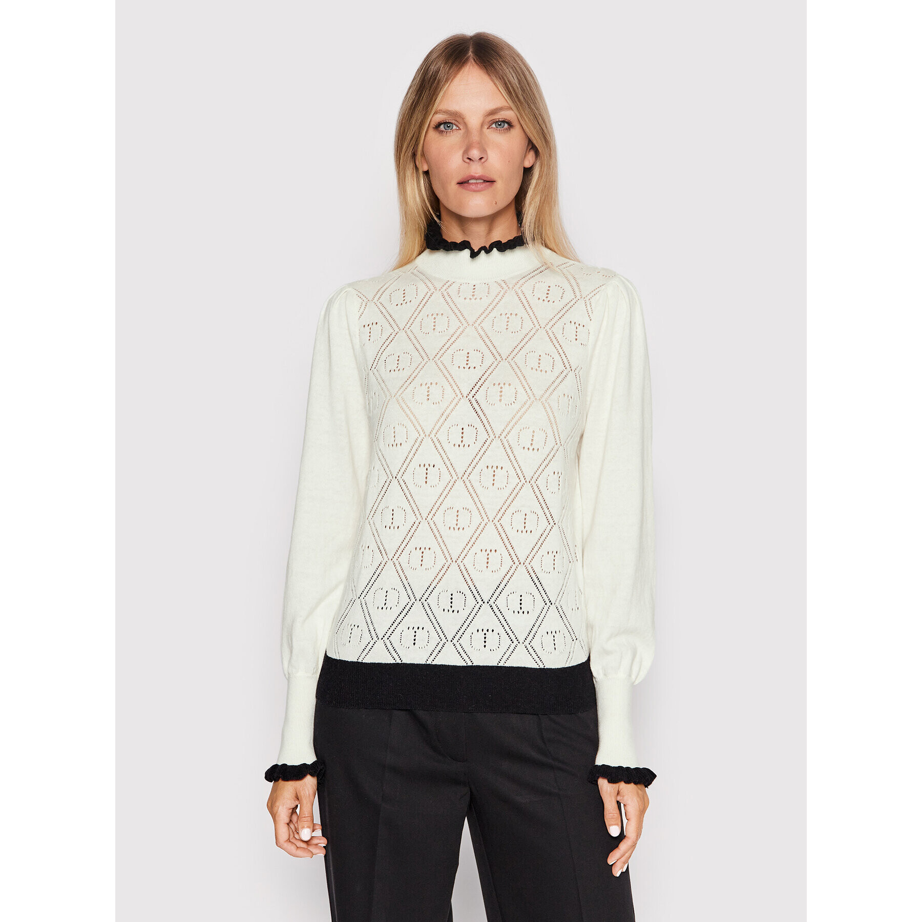 TWINSET Пуловер 222TP3101 Бял Regular Fit - Pepit.bg