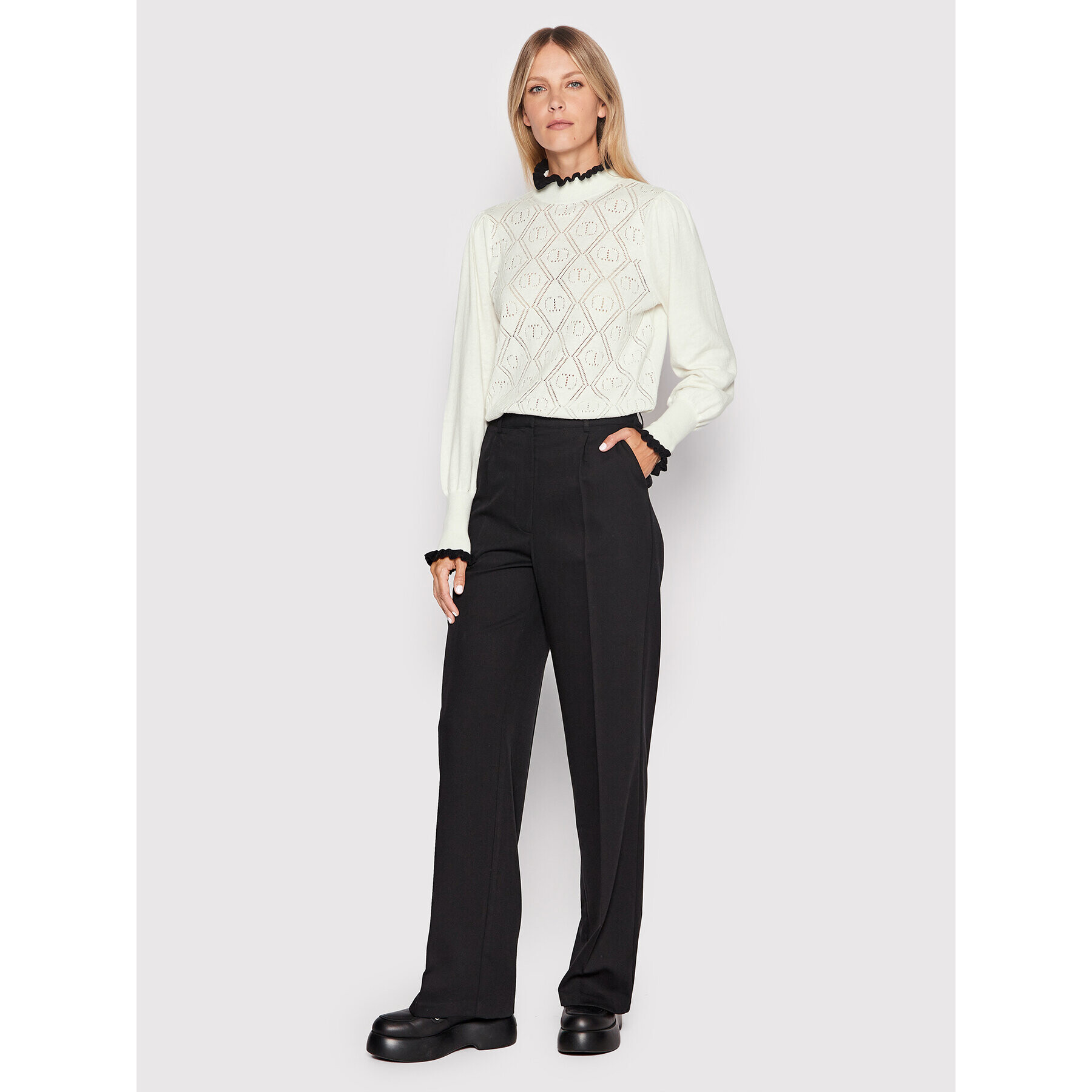 TWINSET Пуловер 222TP3101 Бял Regular Fit - Pepit.bg