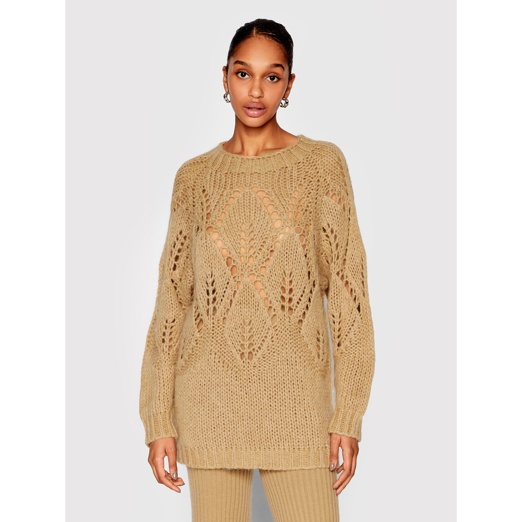 TWINSET Пуловер 222TP3232 Кафяв Oversize - Pepit.bg