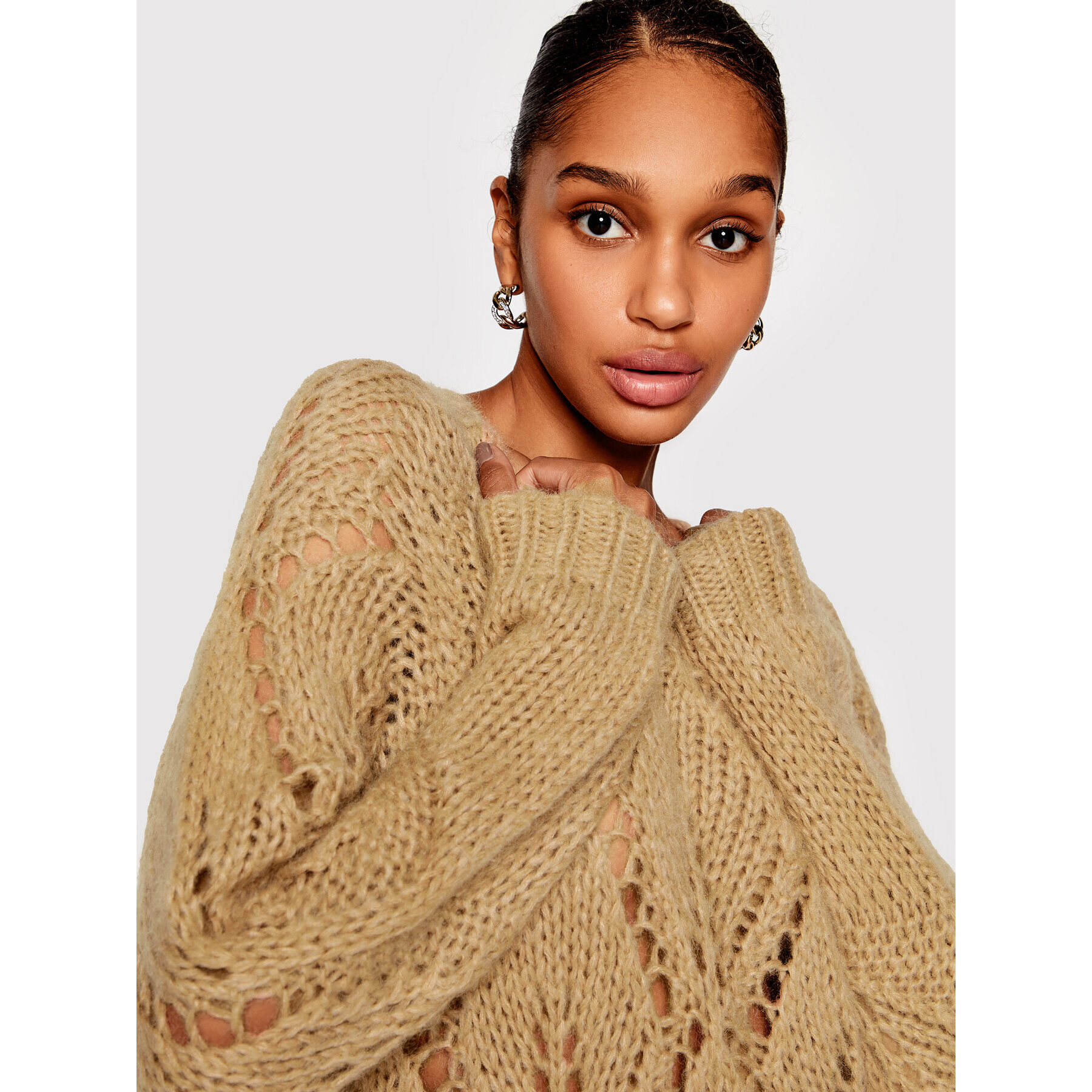 TWINSET Пуловер 222TP3232 Кафяв Oversize - Pepit.bg