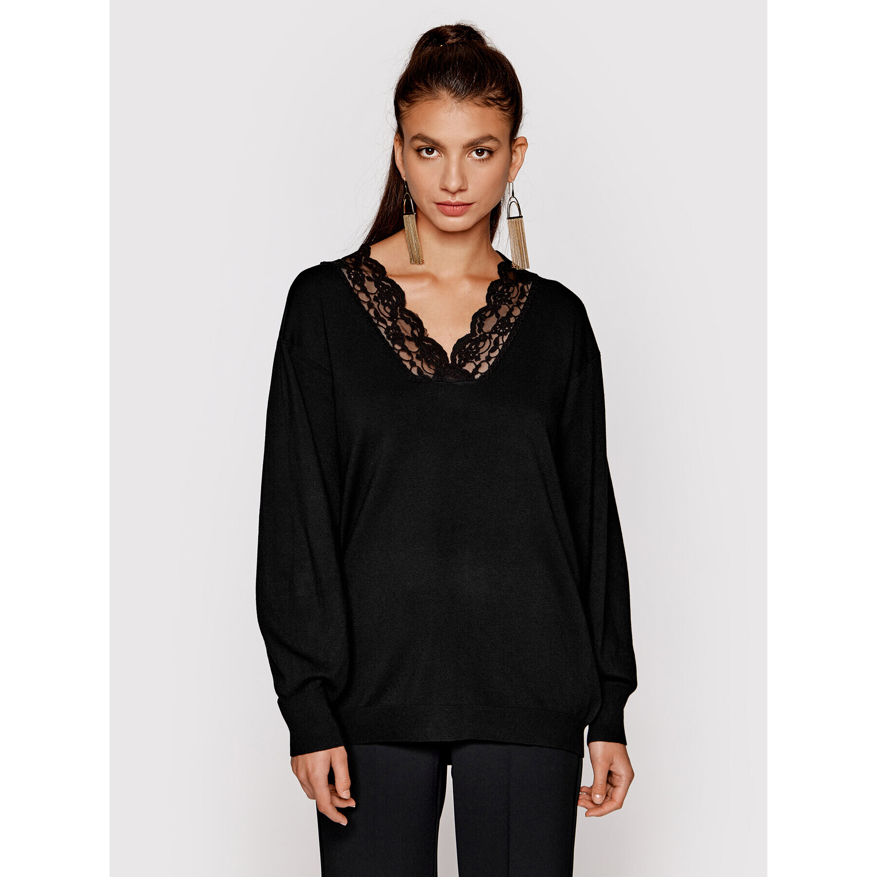 TWINSET Пуловер 222TP3362 Черен Regular Fit - Pepit.bg