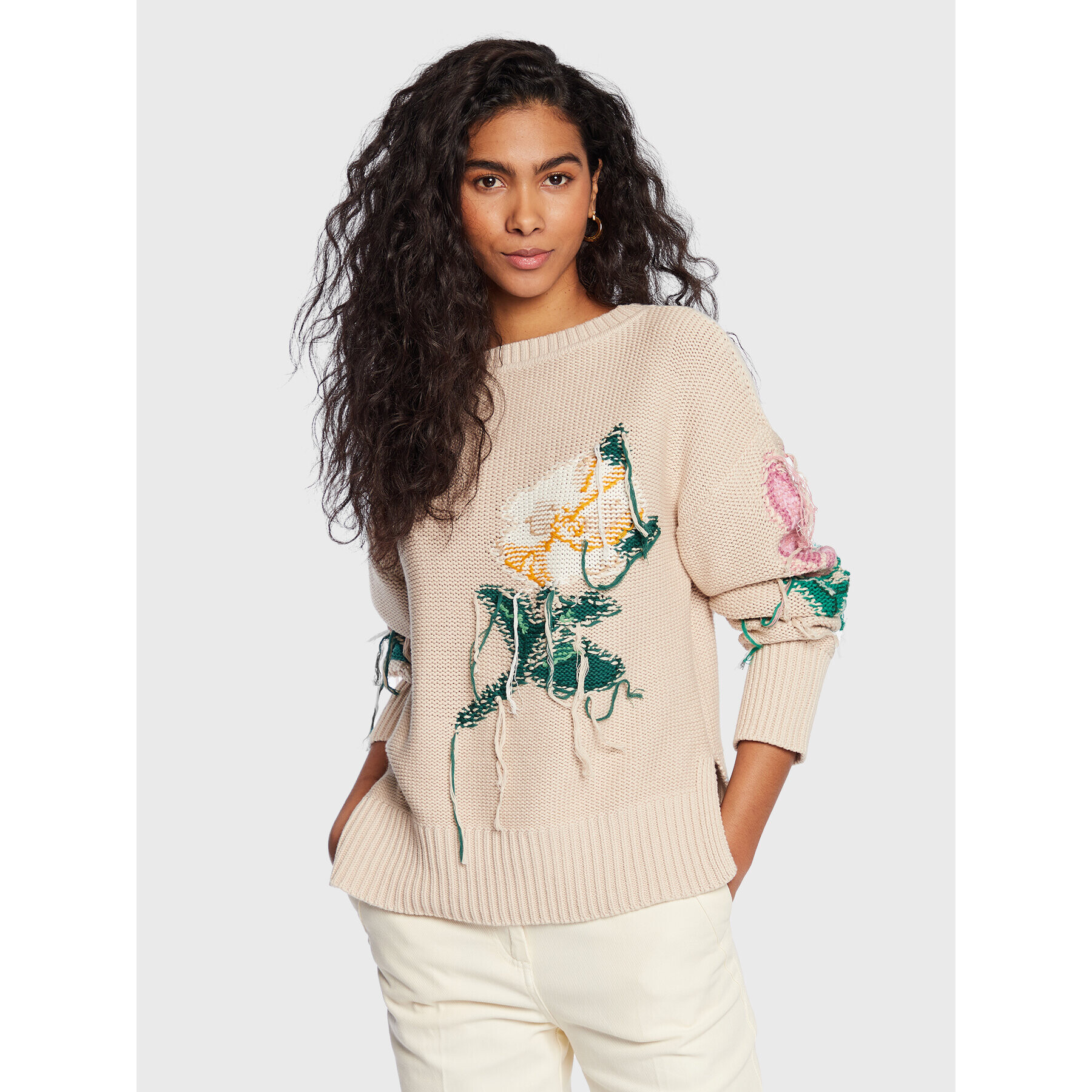 TWINSET Пуловер 231TP3461 Бежов Relaxed Fit - Pepit.bg