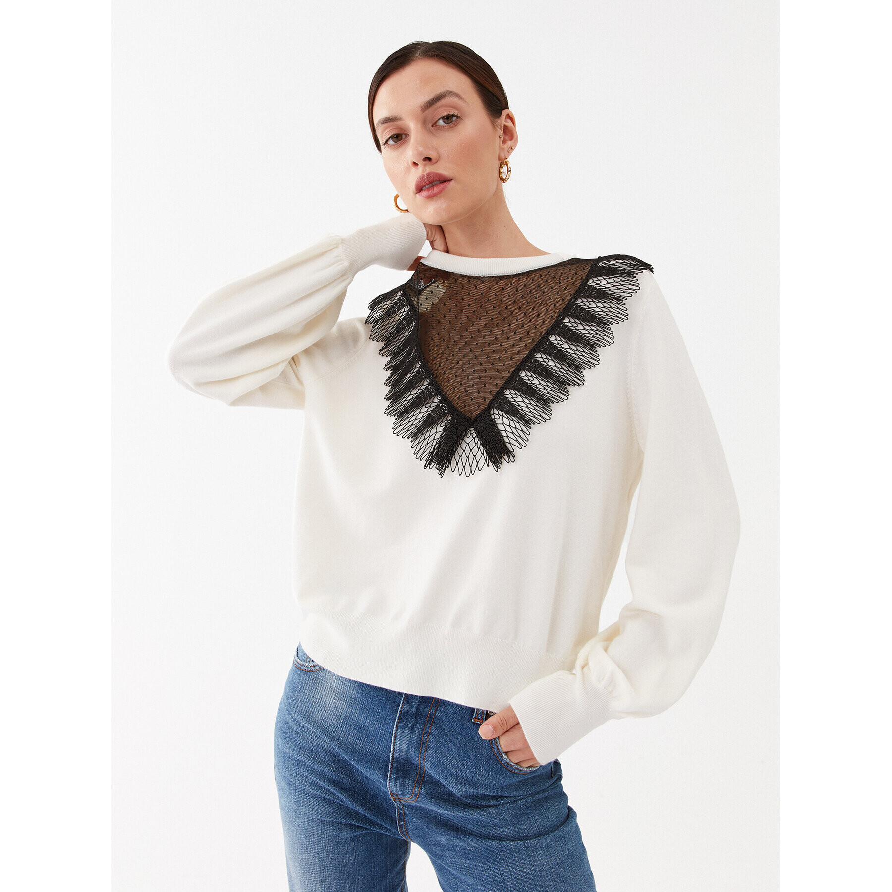 TWINSET Пуловер 232TP3422 Екрю Regular Fit - Pepit.bg