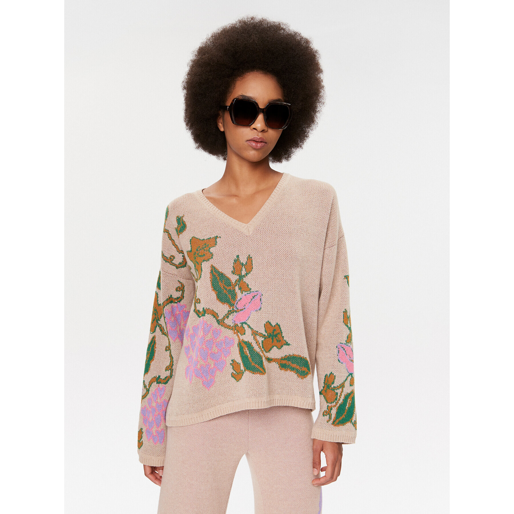 TWINSET Пуловер 232TP3680 Бежов Loose Fit - Pepit.bg