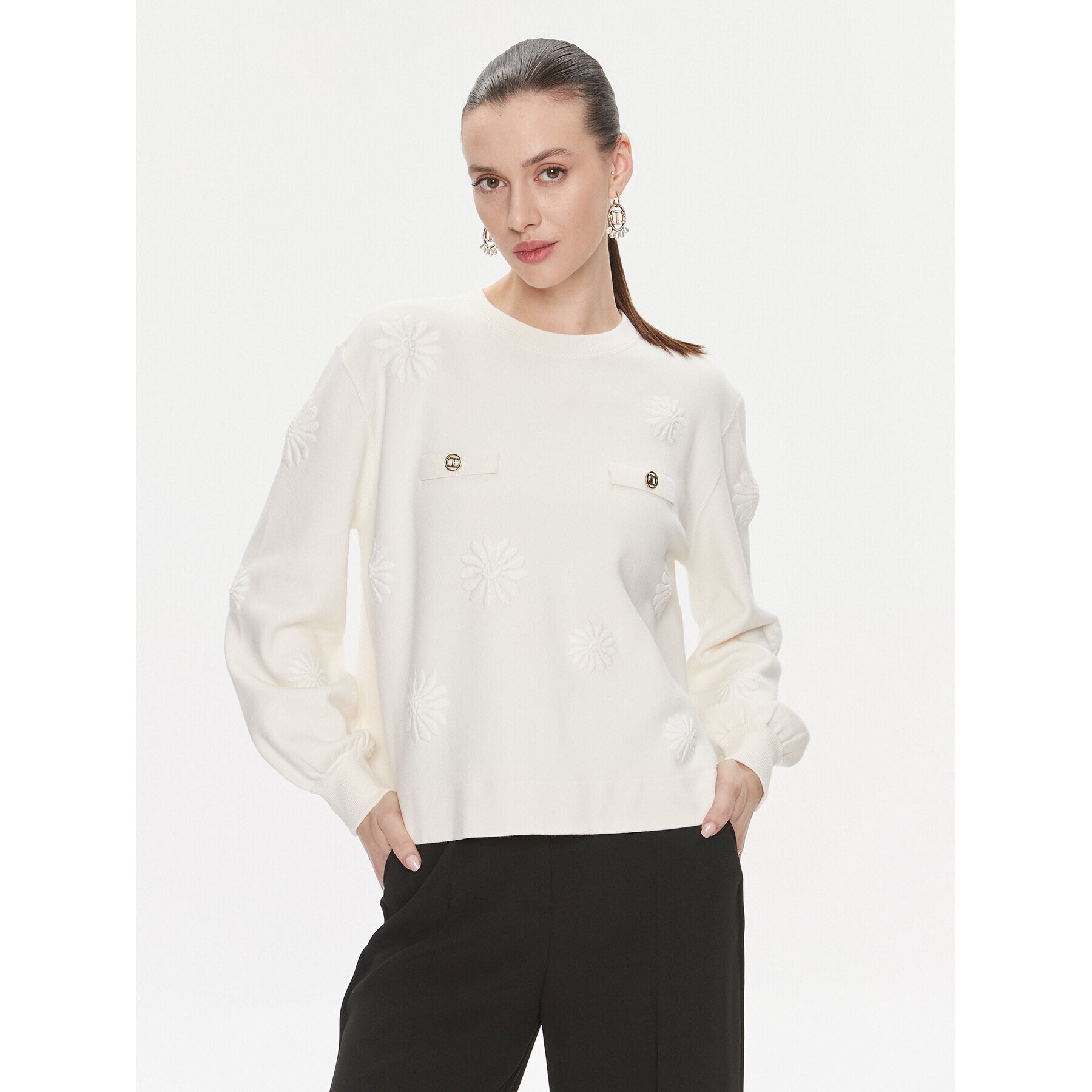 TWINSET Пуловер 241TP3090 Екрю Loose Fit - Pepit.bg