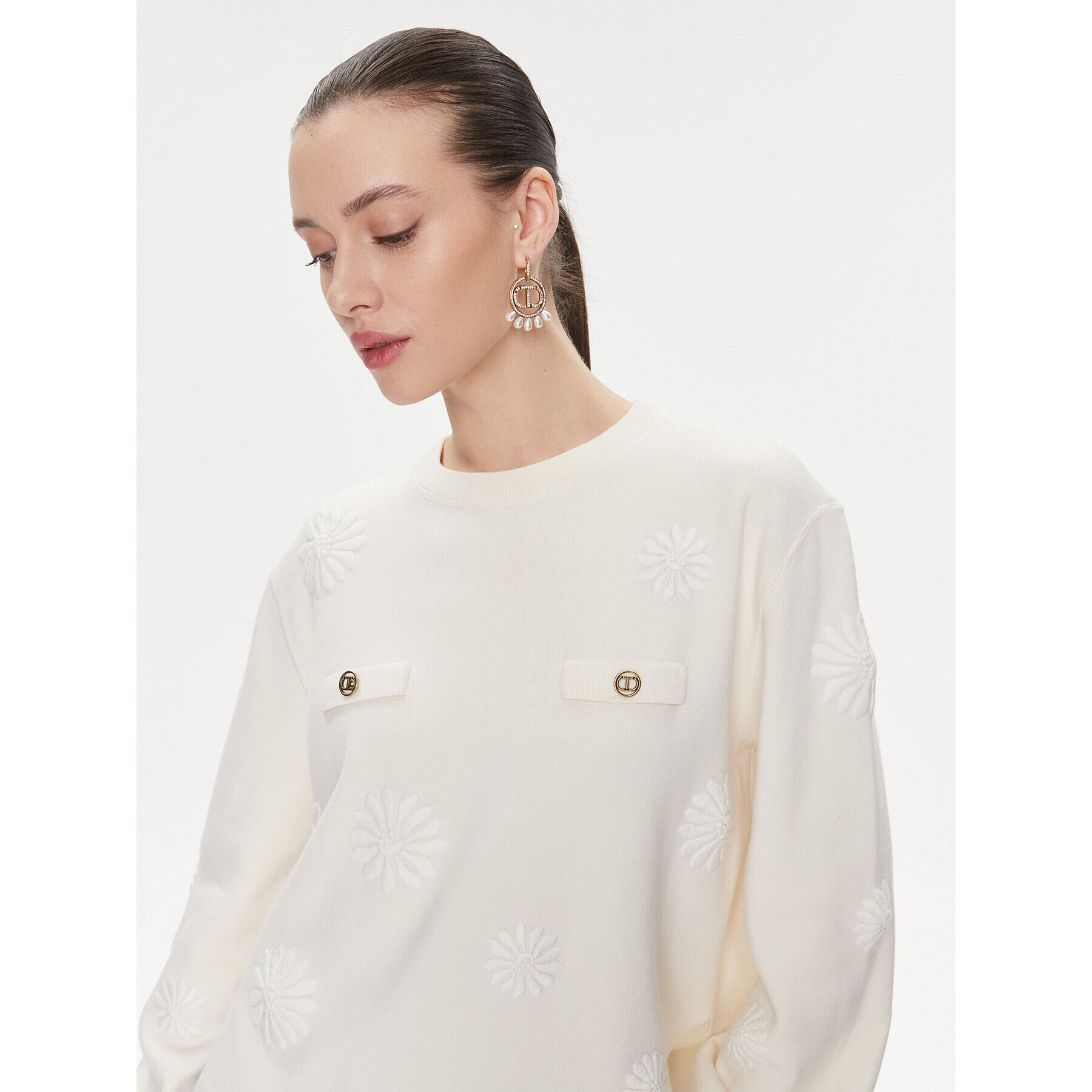 TWINSET Пуловер 241TP3090 Екрю Loose Fit - Pepit.bg