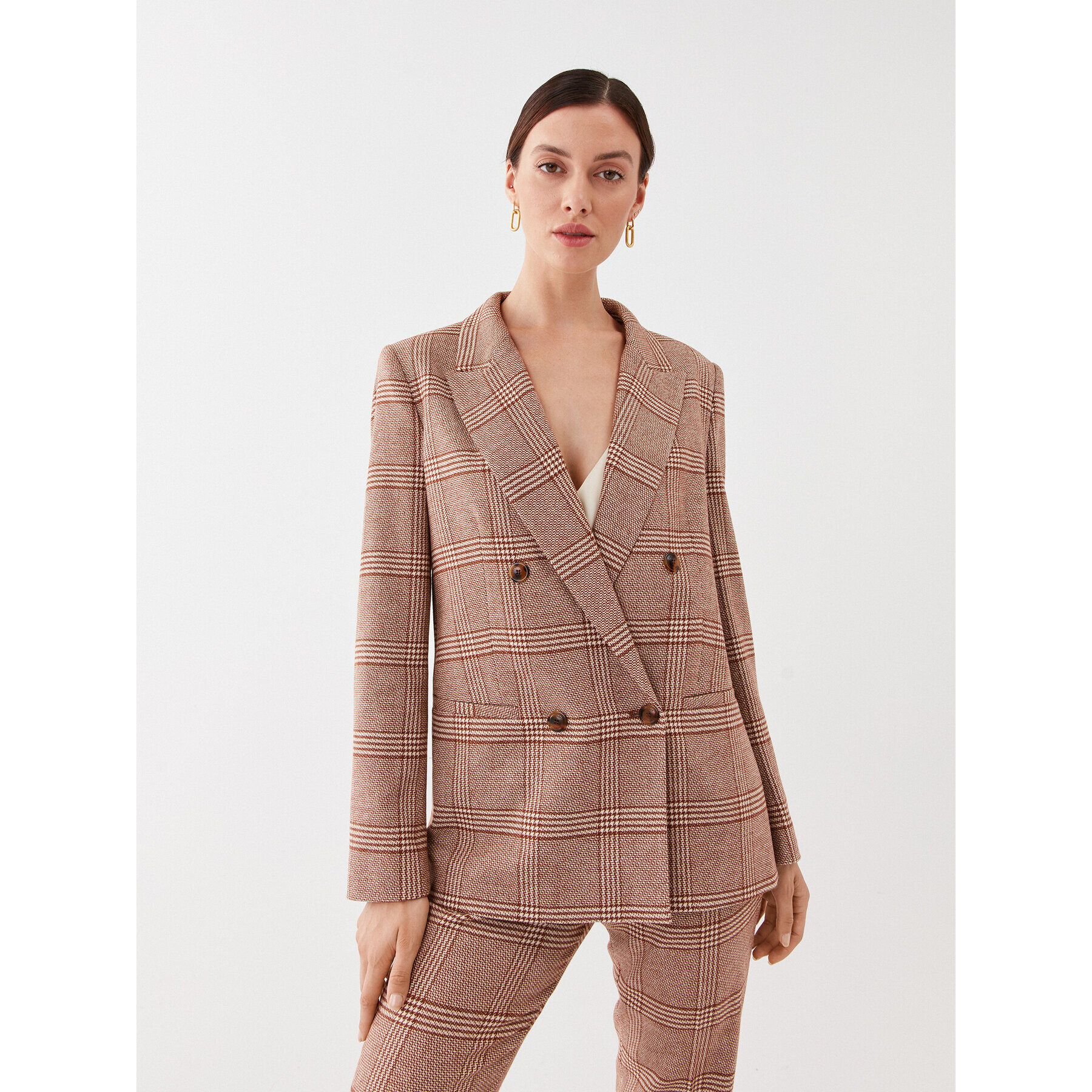 TWINSET Сако 232TP2751 Кафяв Regular Fit - Pepit.bg