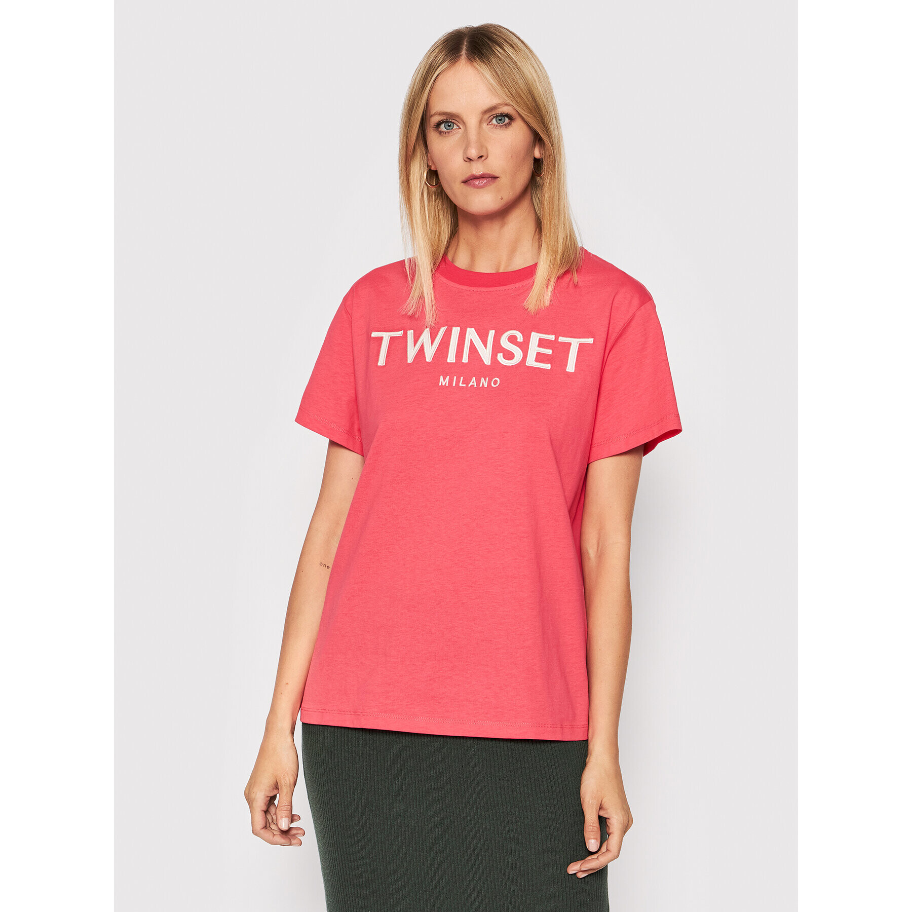 TWINSET Тишърт 221TT2220 Розов Relaxed Fit - Pepit.bg