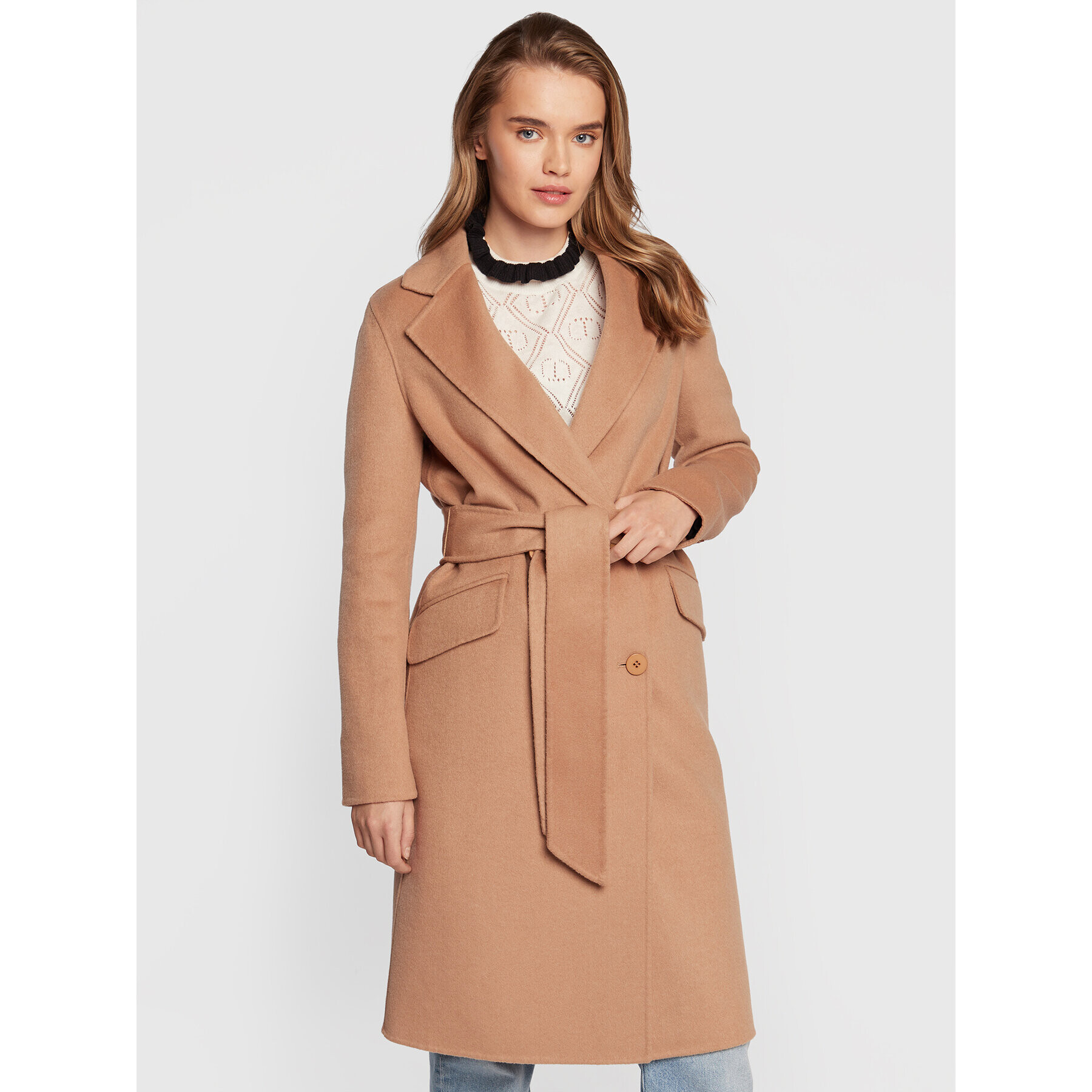 TWINSET Вълнено палто 222TP2056 Бежов Regular Fit - Pepit.bg