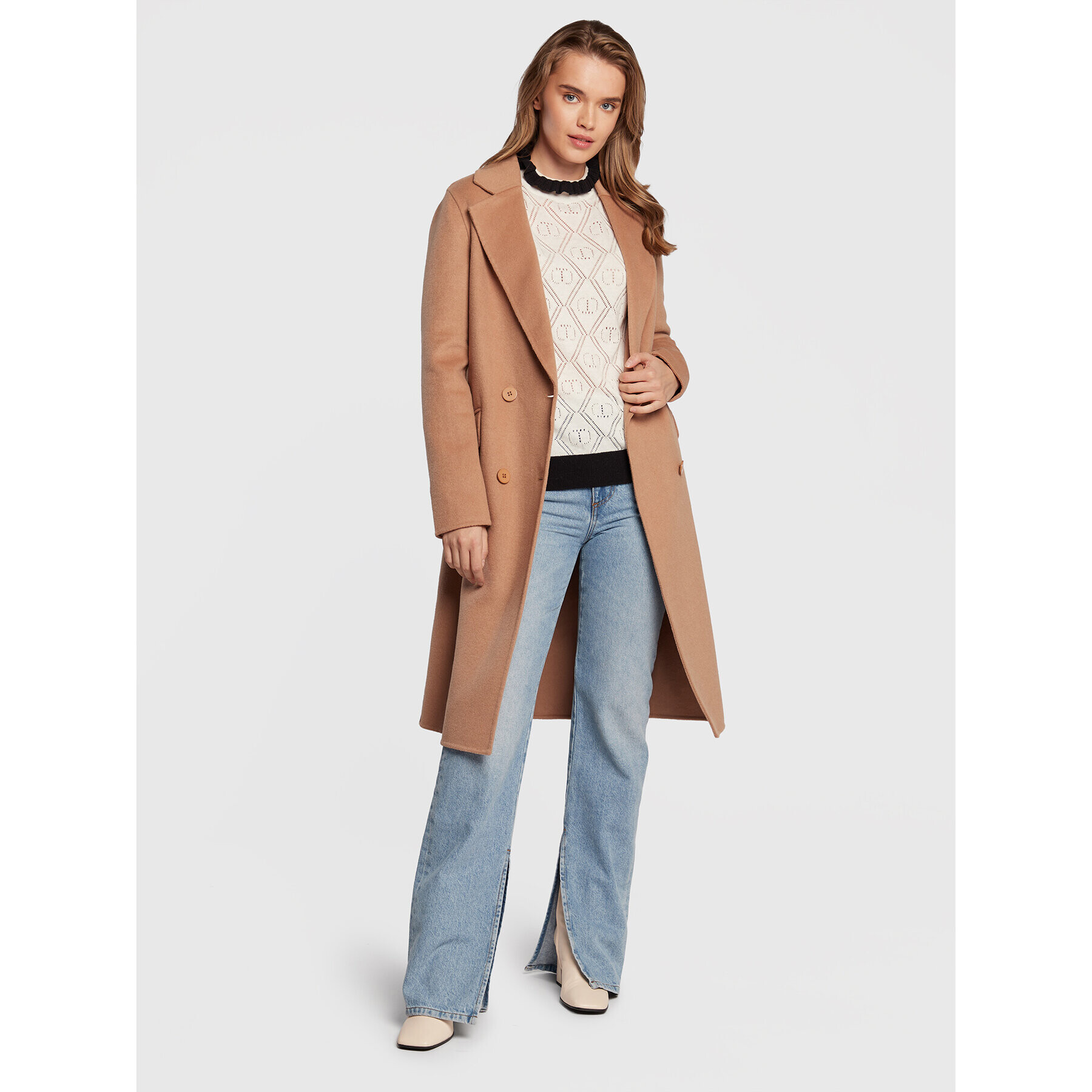 TWINSET Вълнено палто 222TP2056 Бежов Regular Fit - Pepit.bg
