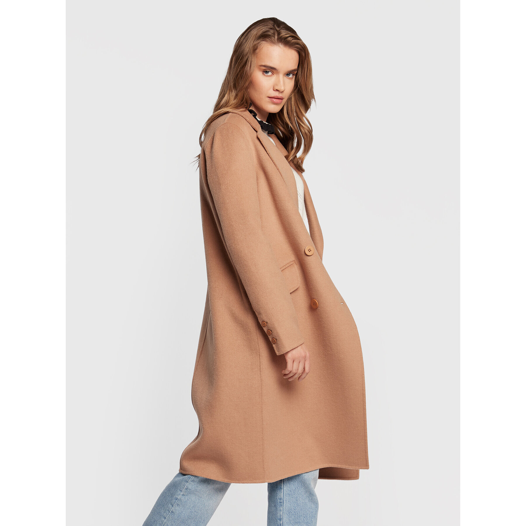 TWINSET Вълнено палто 222TP2056 Бежов Regular Fit - Pepit.bg