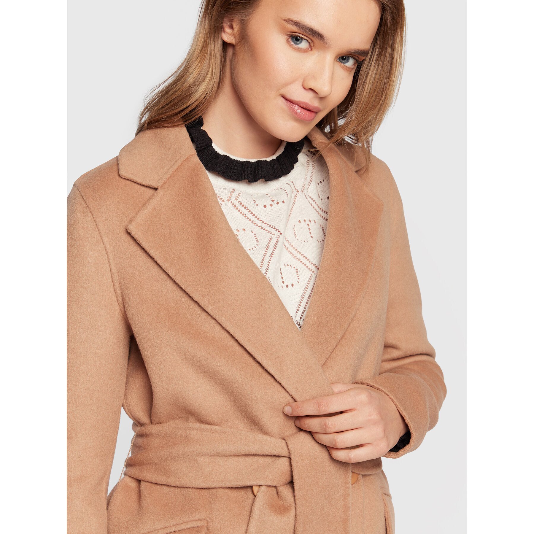 TWINSET Вълнено палто 222TP2056 Бежов Regular Fit - Pepit.bg