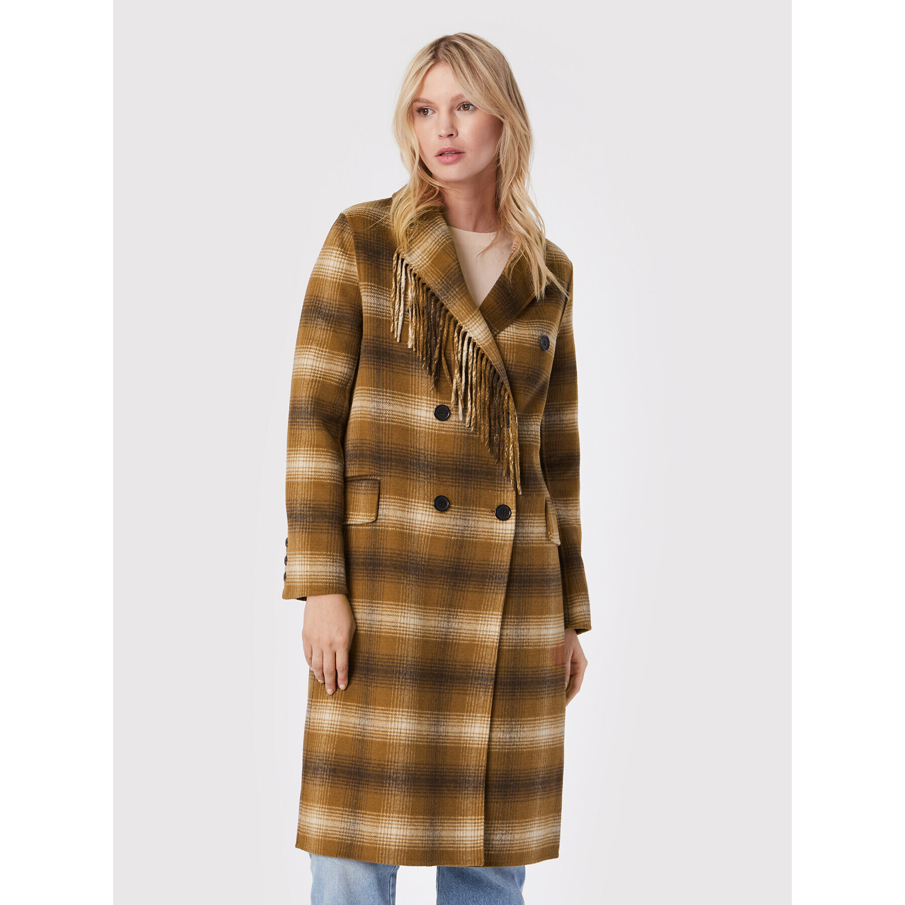 TWINSET Вълнено палто 222TP2190 Кафяв Regular Fit - Pepit.bg