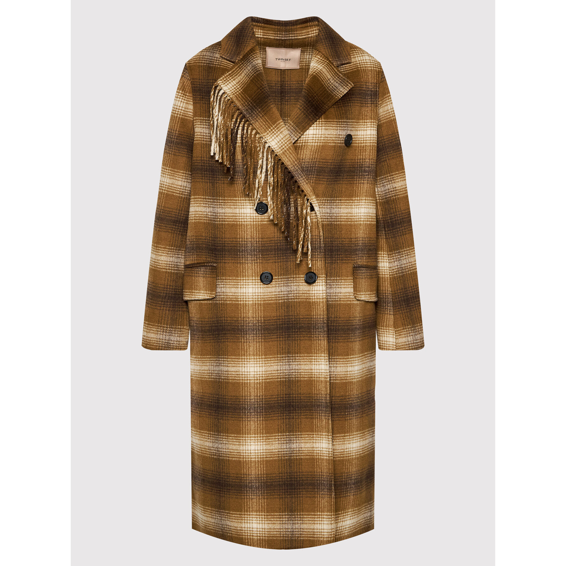 TWINSET Вълнено палто 222TP2190 Кафяв Regular Fit - Pepit.bg