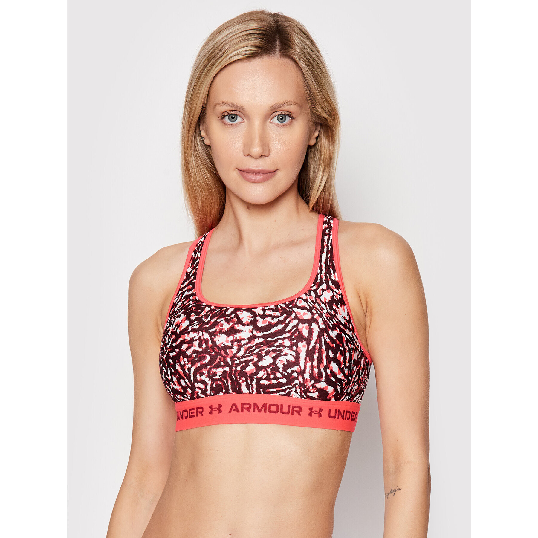 Under Armour Спортен сутиен Ua Mid Crossback Printed 1361042 Бордо - Pepit.bg