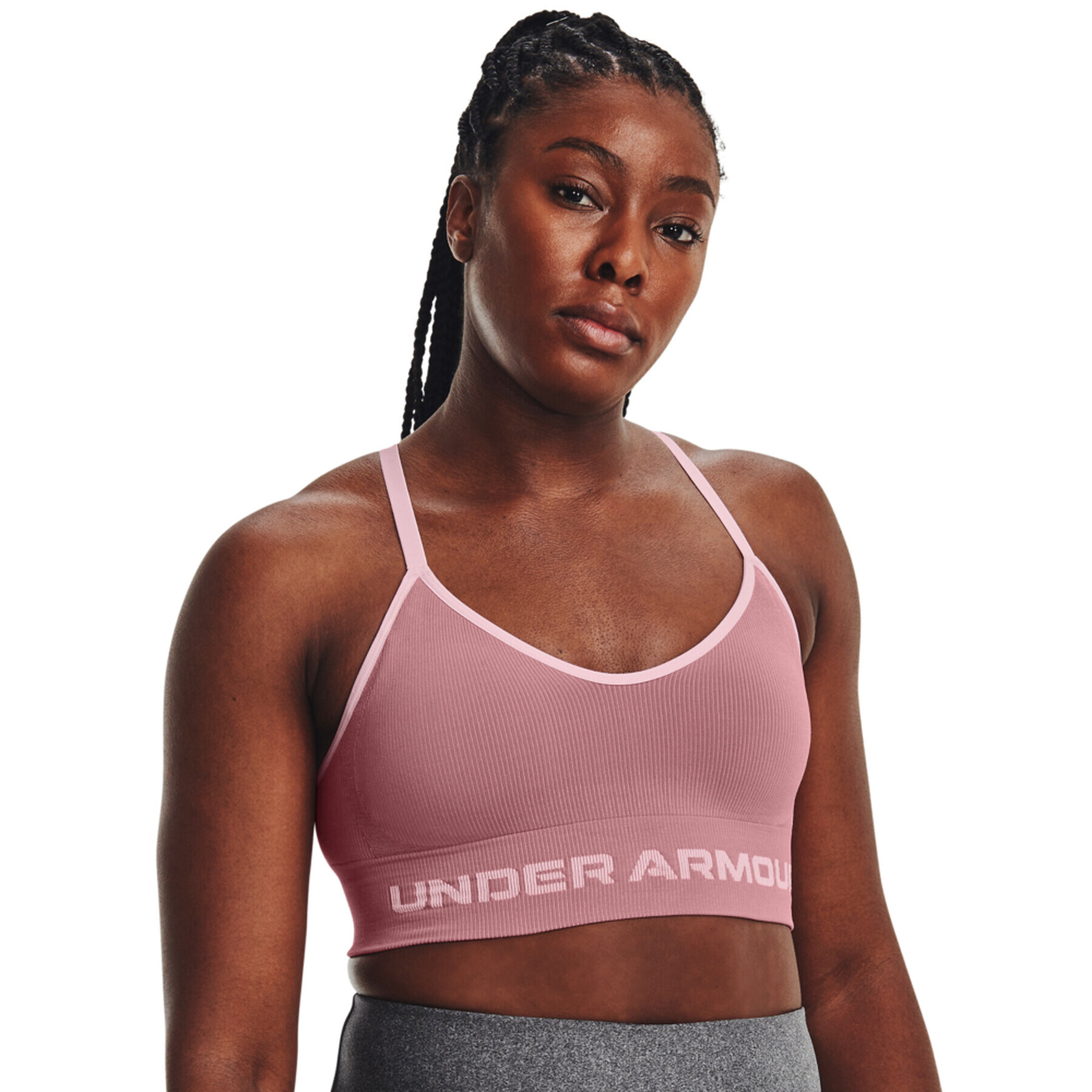 Under Armour Спортен сутиен UA Seamless Low Long Rib 1373870 Розов - Pepit.bg