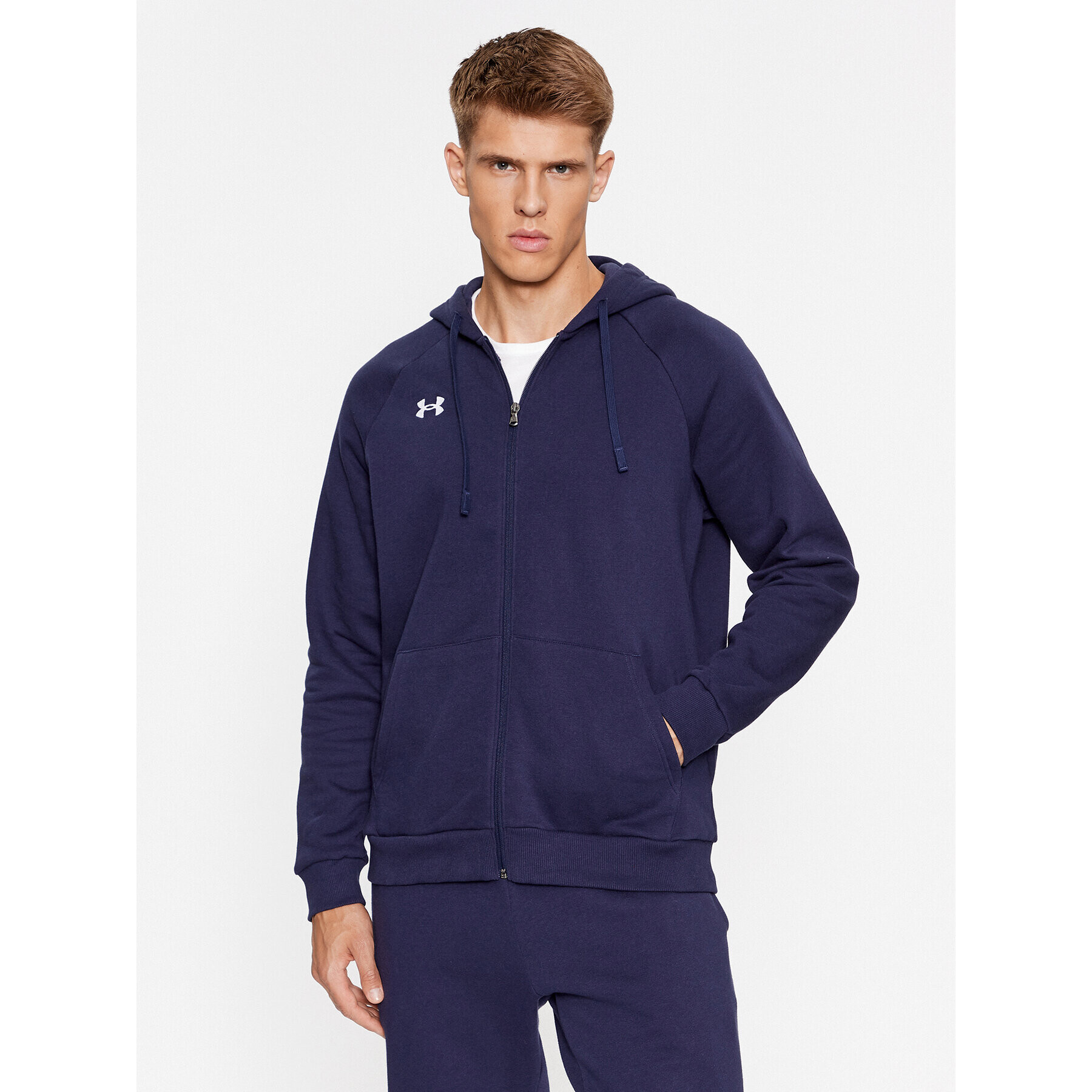 Under Armour Суитшърт Ua Rival Fleece Fz Hoodie 1379767 Тъмносин Loose Fit - Pepit.bg