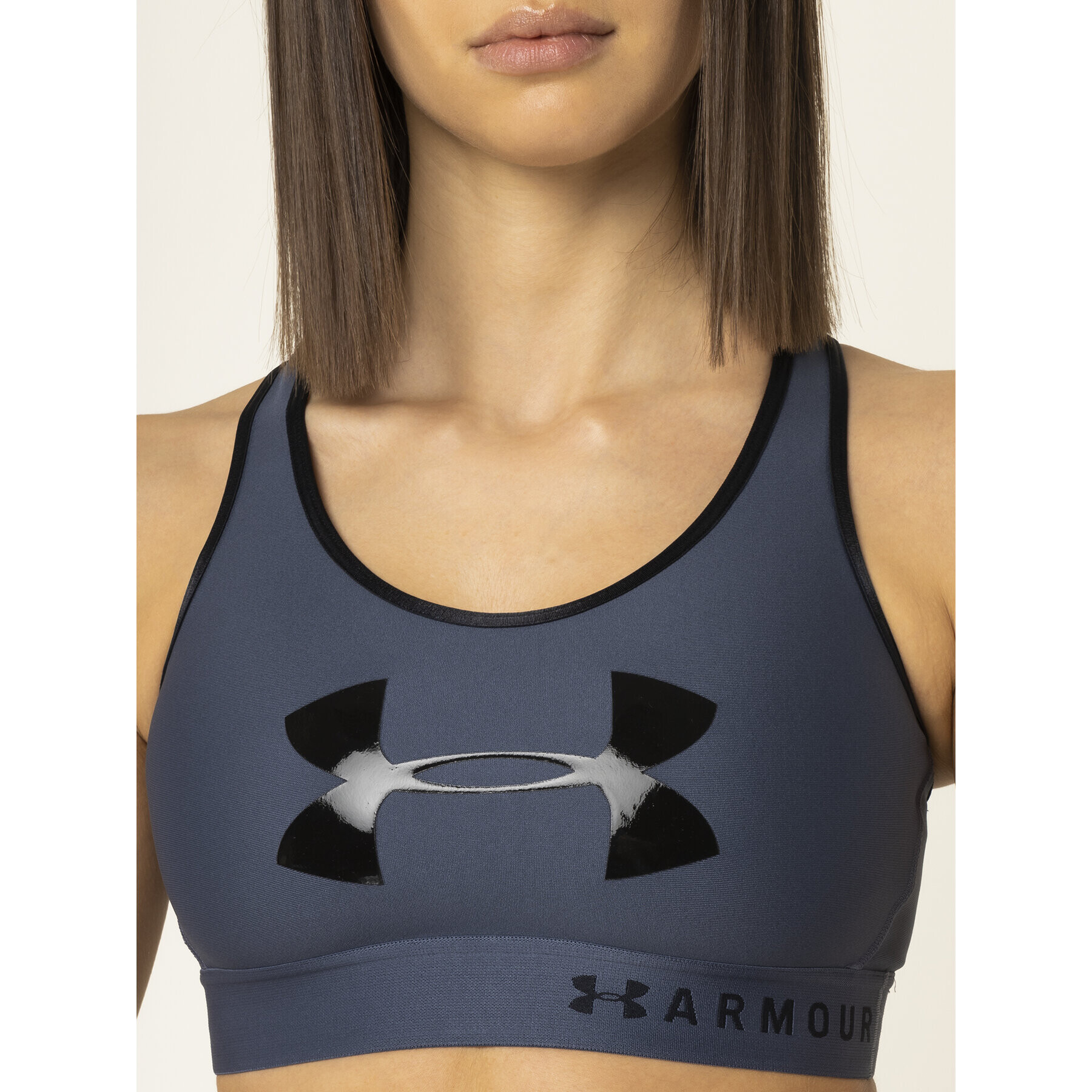 Under Armour Сутиен-топ Mid Keyhole Graphic Sports Bra 1344333 Тъмносин - Pepit.bg