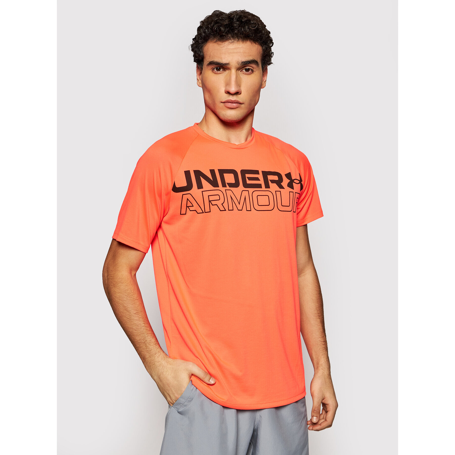 Under Armour Тениска от техническо трико Wordmark 1361702 Оранжев Loose Fit - Pepit.bg