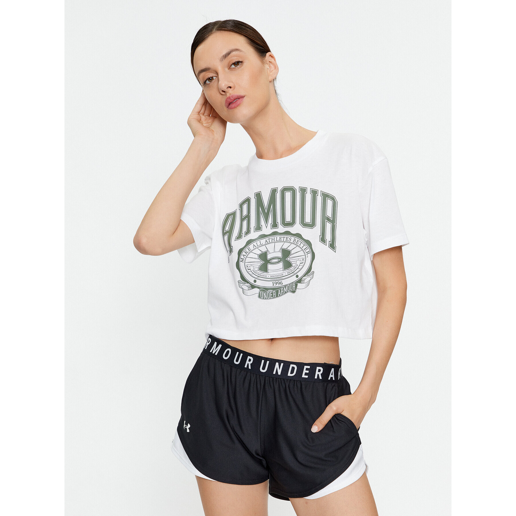 Under Armour Тишърт Ua Collegiate Crest Crop Ss 1379402 Бял Loose Fit - Pepit.bg