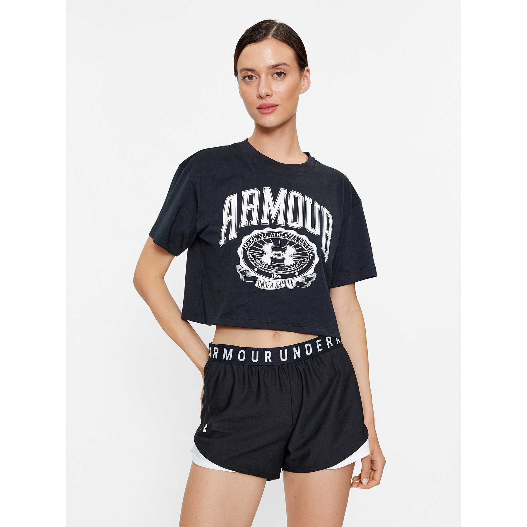 Under Armour Тишърт Ua Collegiate Crest Crop Ss 1379402 Черен Loose Fit - Pepit.bg