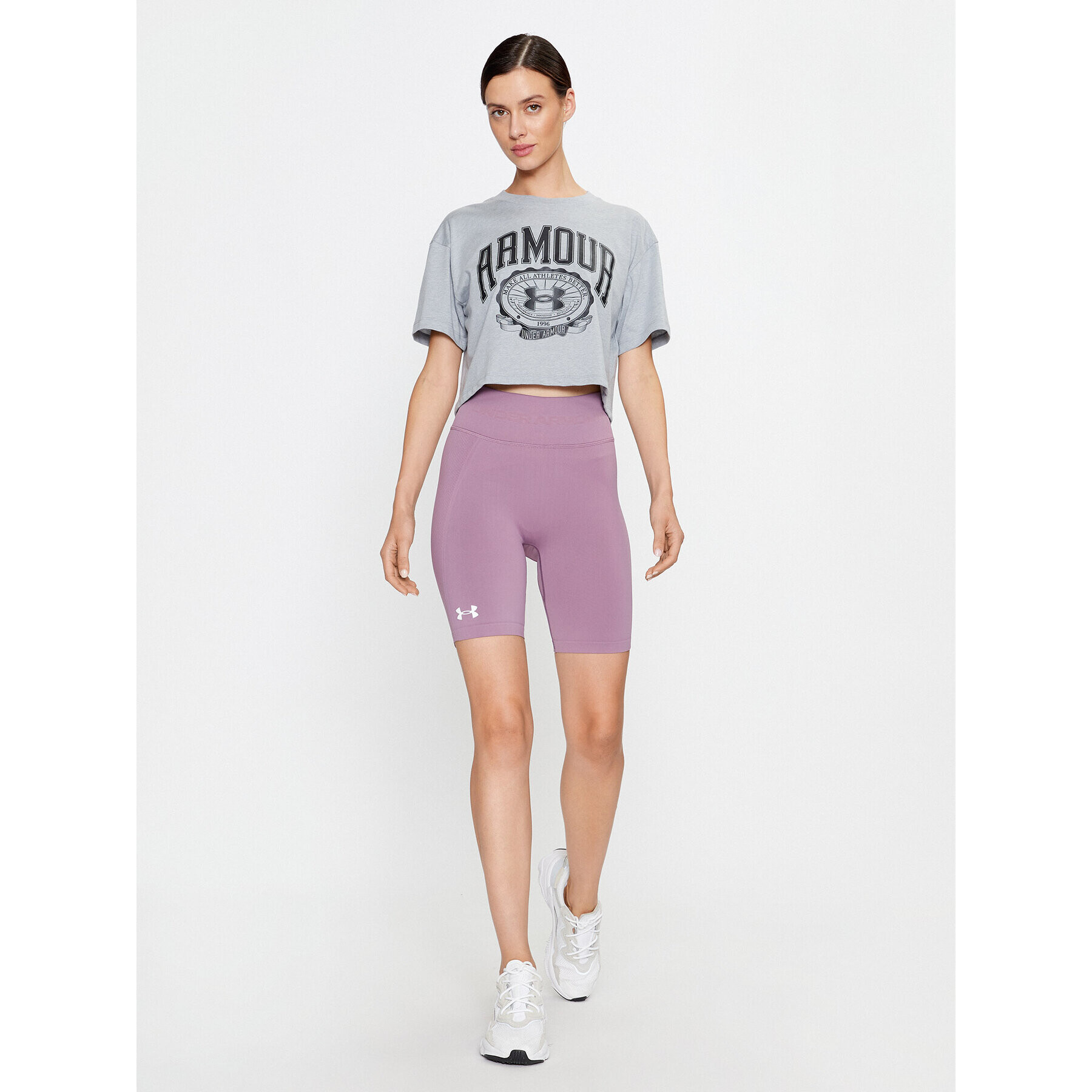 Under Armour Тишърт Ua Collegiate Crest Crop Ss 1379402 Сив Loose Fit - Pepit.bg