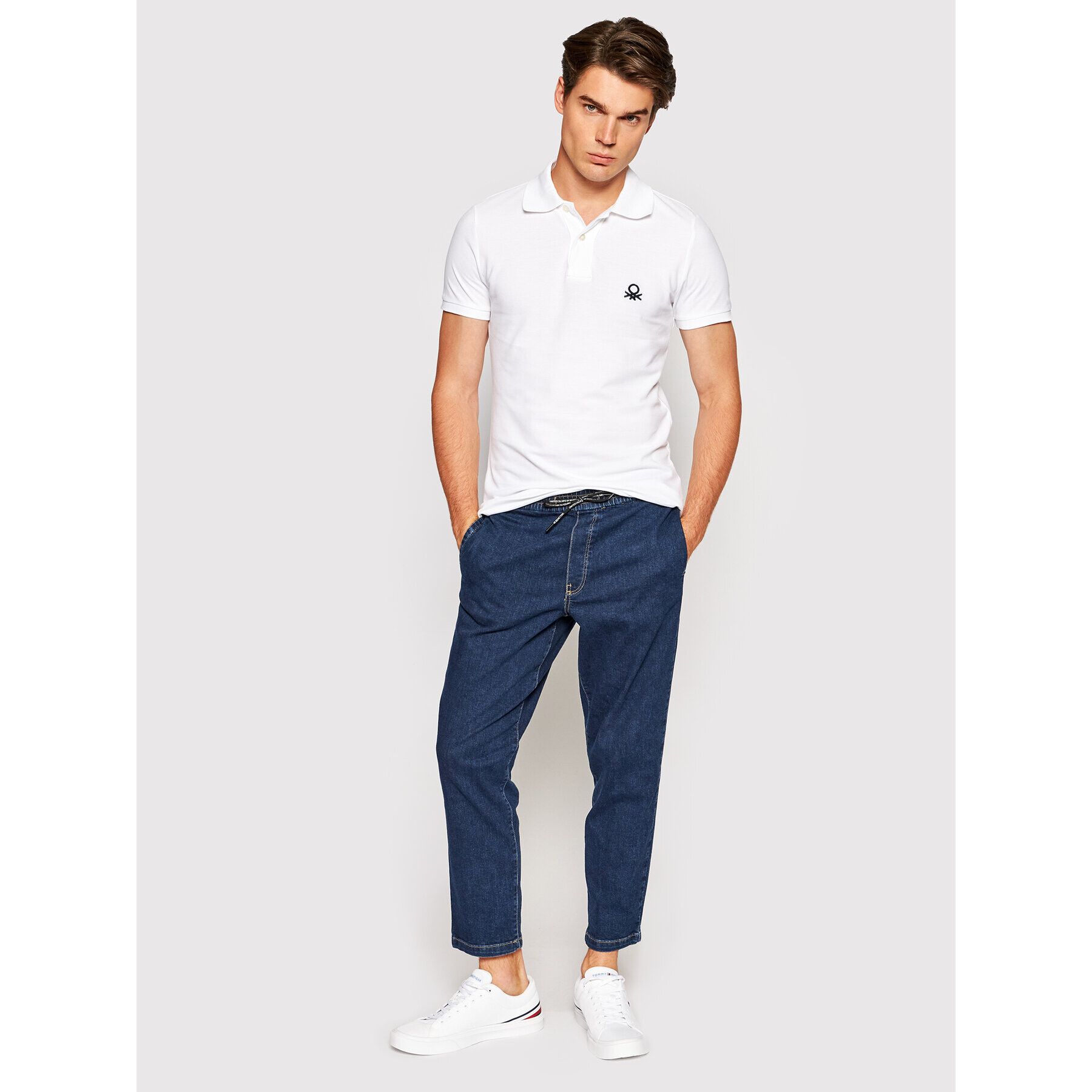 United Colors Of Benetton Тениска с яка и копчета 3089J3178 Бял Slim Fit - Pepit.bg