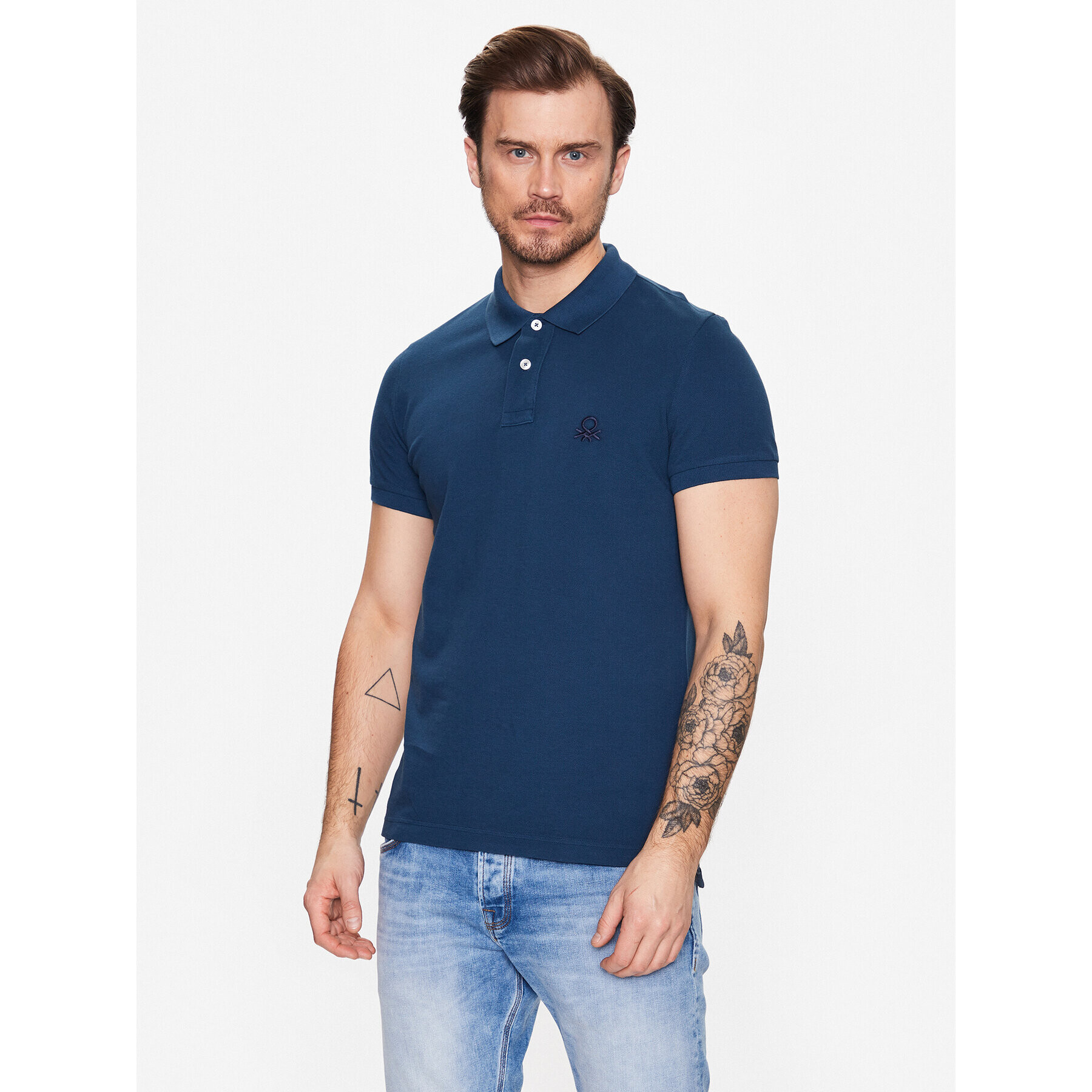 United Colors Of Benetton Тениска с яка и копчета 3089J3178 Син Regular Fit - Pepit.bg