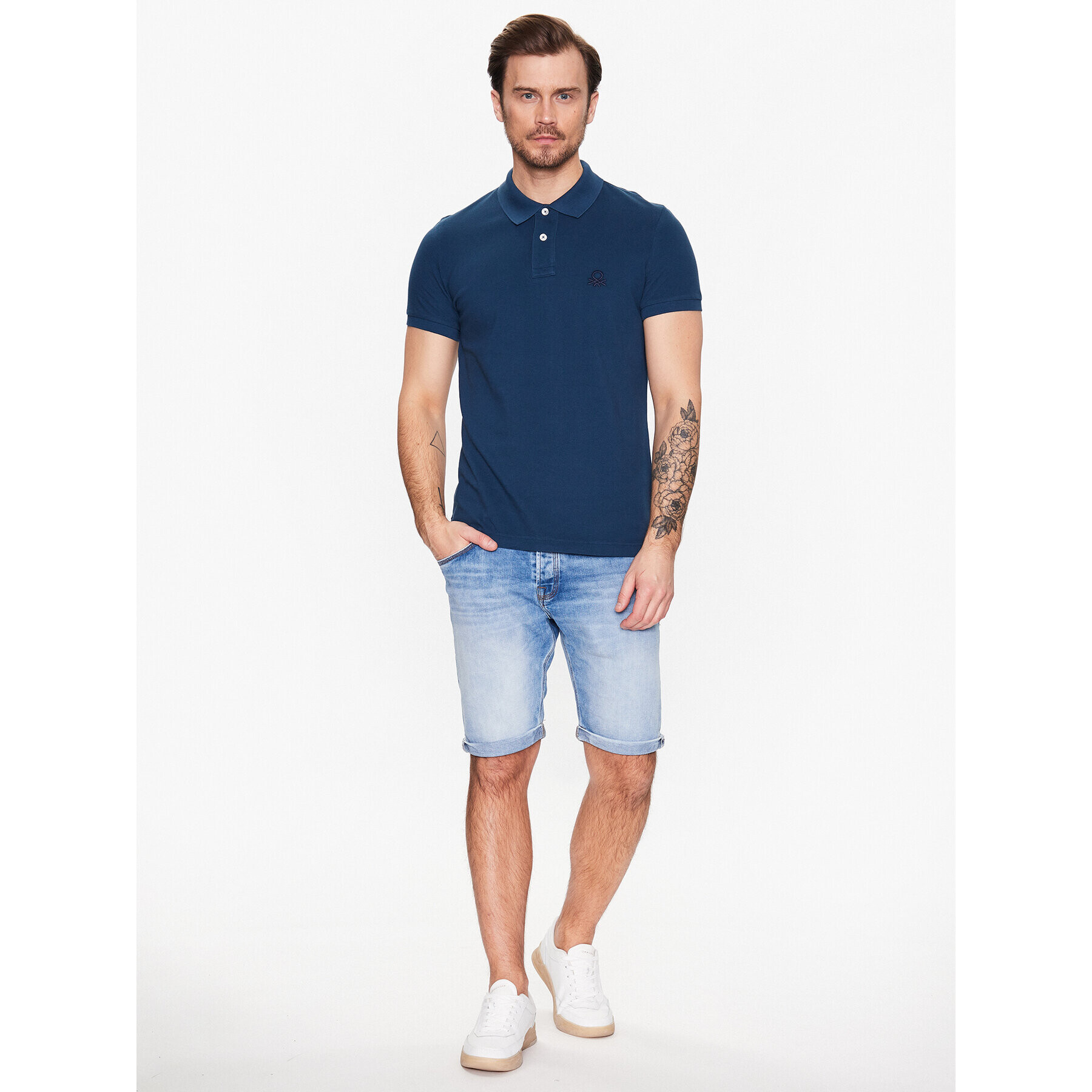 United Colors Of Benetton Тениска с яка и копчета 3089J3178 Син Regular Fit - Pepit.bg