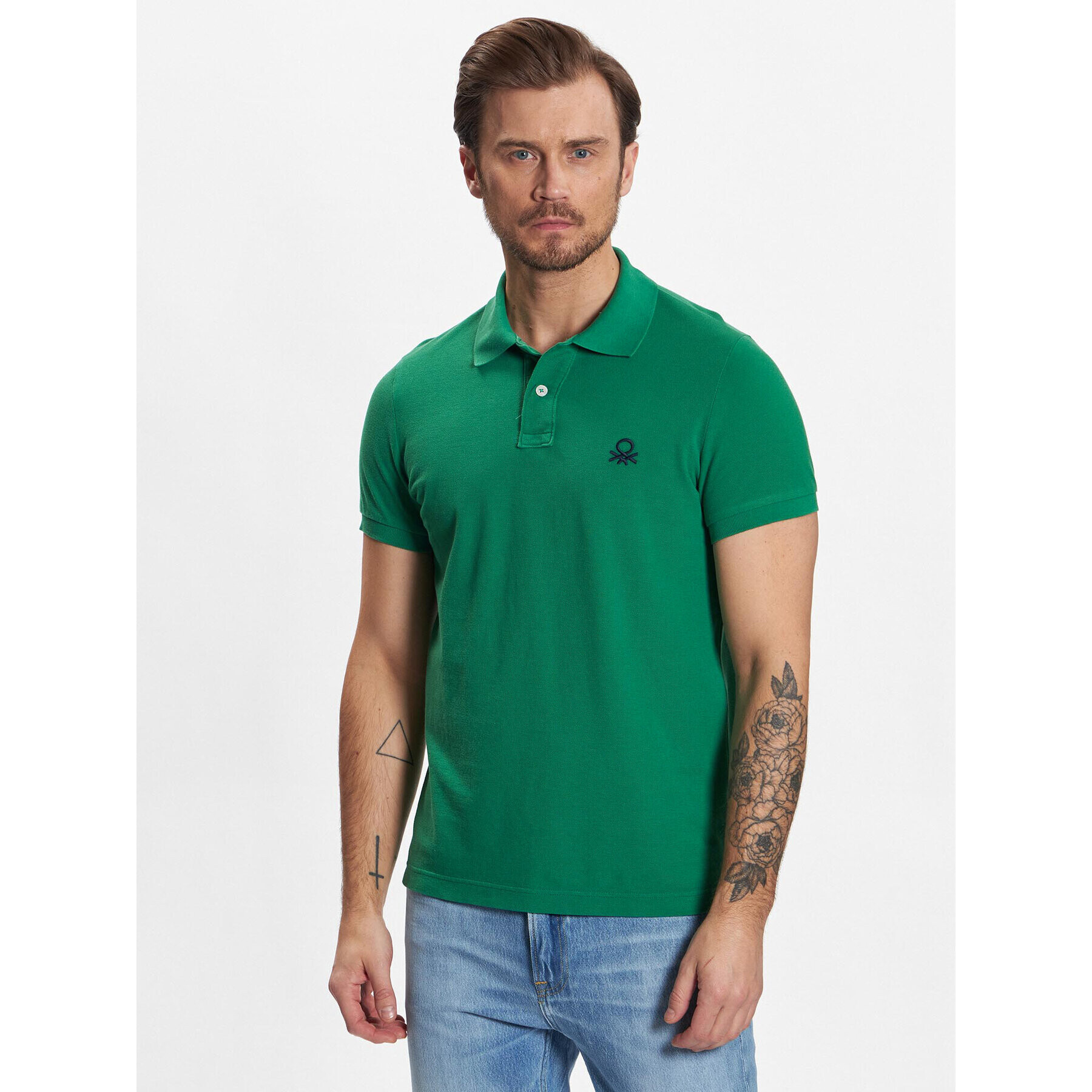 United Colors Of Benetton Тениска с яка и копчета 3089J3178 Зелен Slim Fit - Pepit.bg