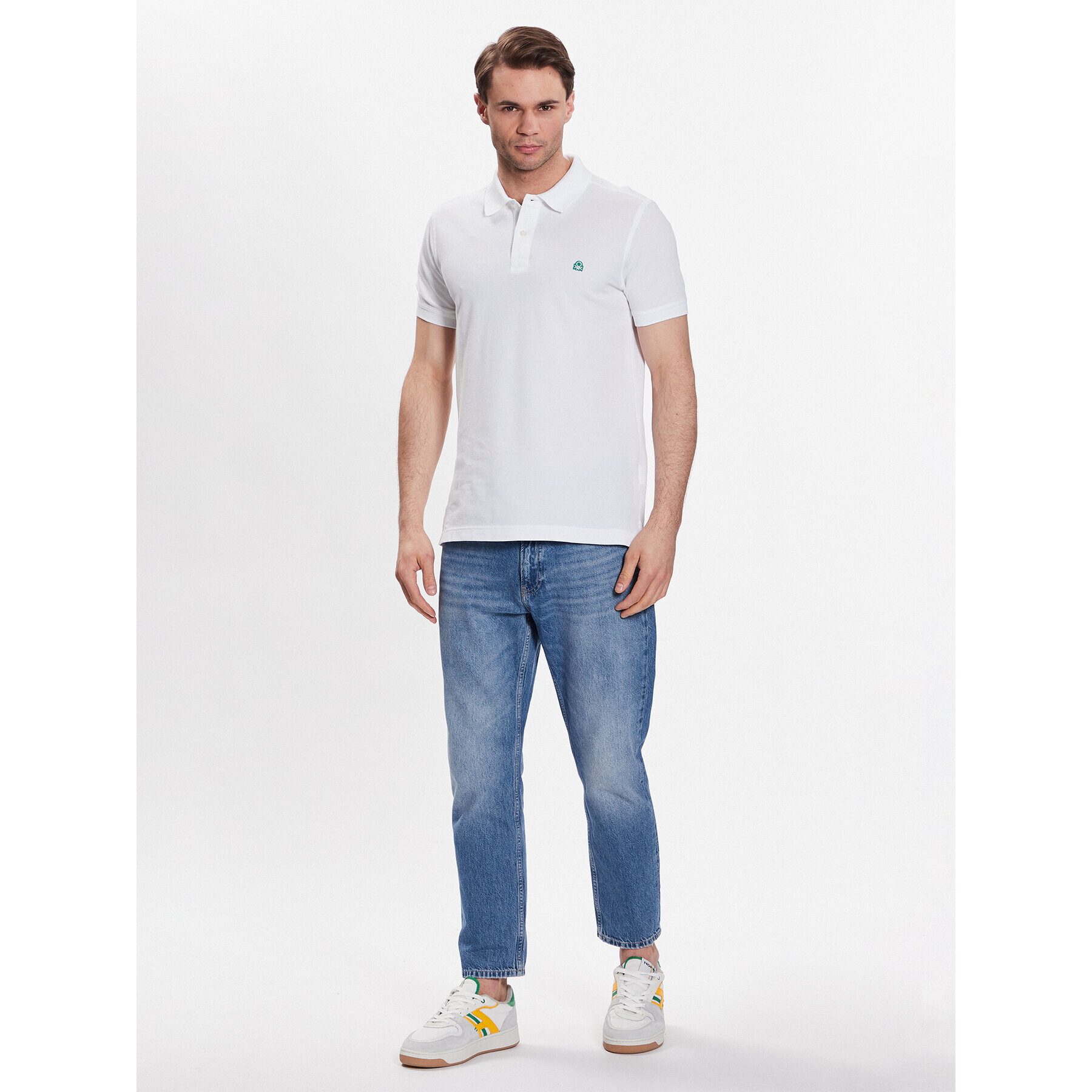 United Colors Of Benetton Тениска с яка и копчета 3089J3179 Бял Regular Fit - Pepit.bg