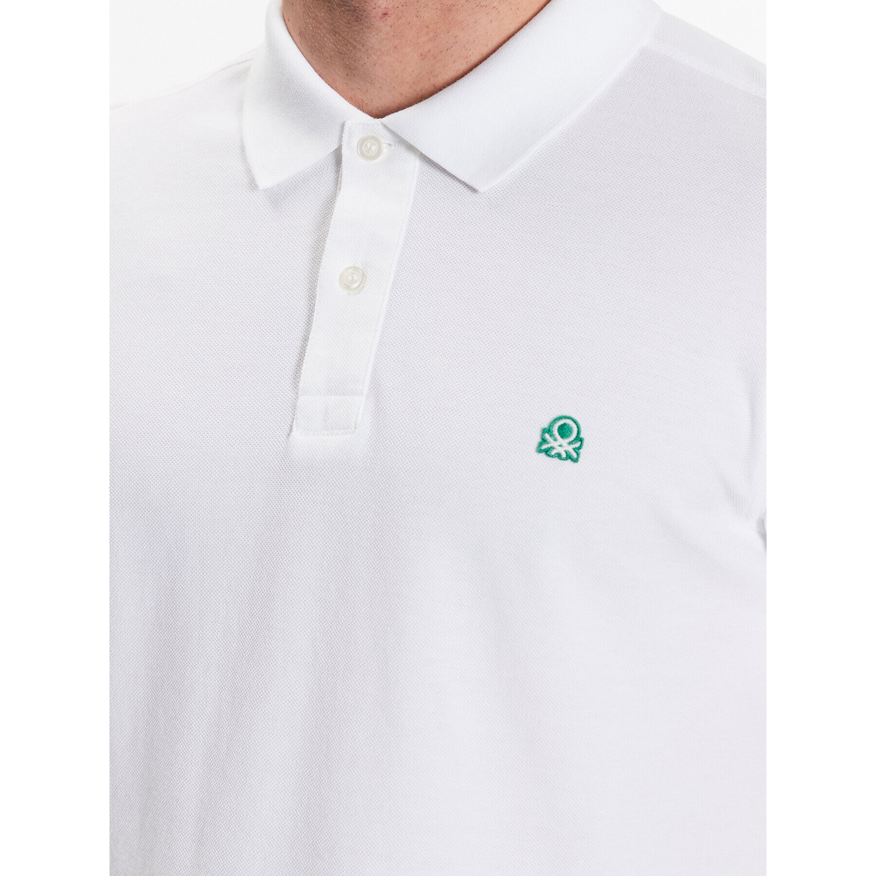 United Colors Of Benetton Тениска с яка и копчета 3089J3179 Бял Regular Fit - Pepit.bg