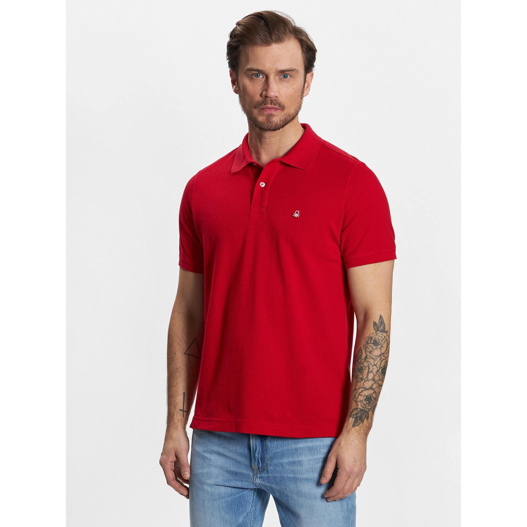 United Colors Of Benetton Тениска с яка и копчета 3089J3179 Червен Regular Fit - Pepit.bg