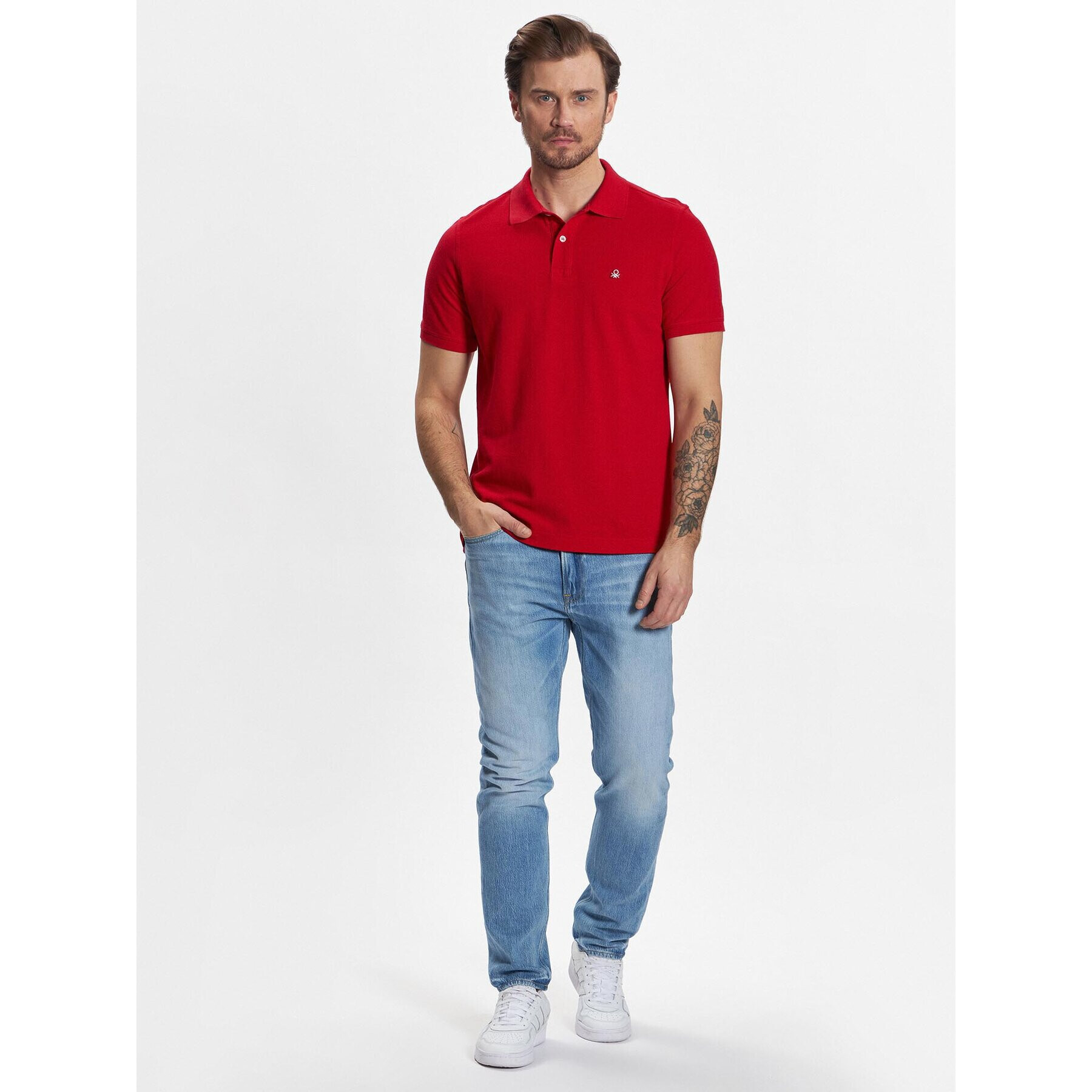 United Colors Of Benetton Тениска с яка и копчета 3089J3179 Червен Regular Fit - Pepit.bg