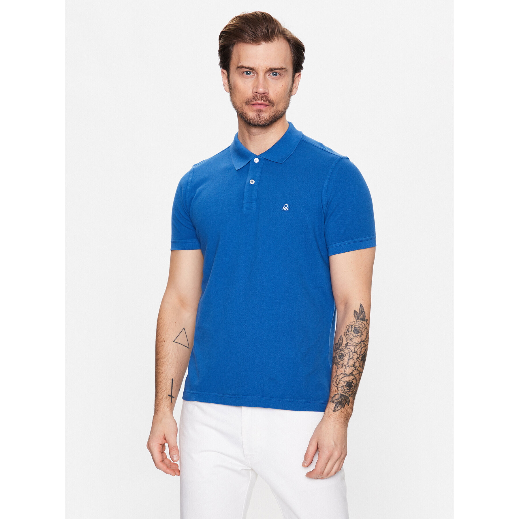 United Colors Of Benetton Тениска с яка и копчета 3089J3179 Син Regular Fit - Pepit.bg